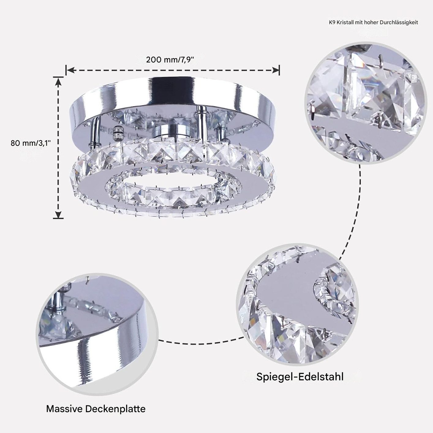 Goeco Deckenleuchte 12W Runde Kristall-Deckenlampe, LED, kaltweiß, LED-Deck günstig online kaufen