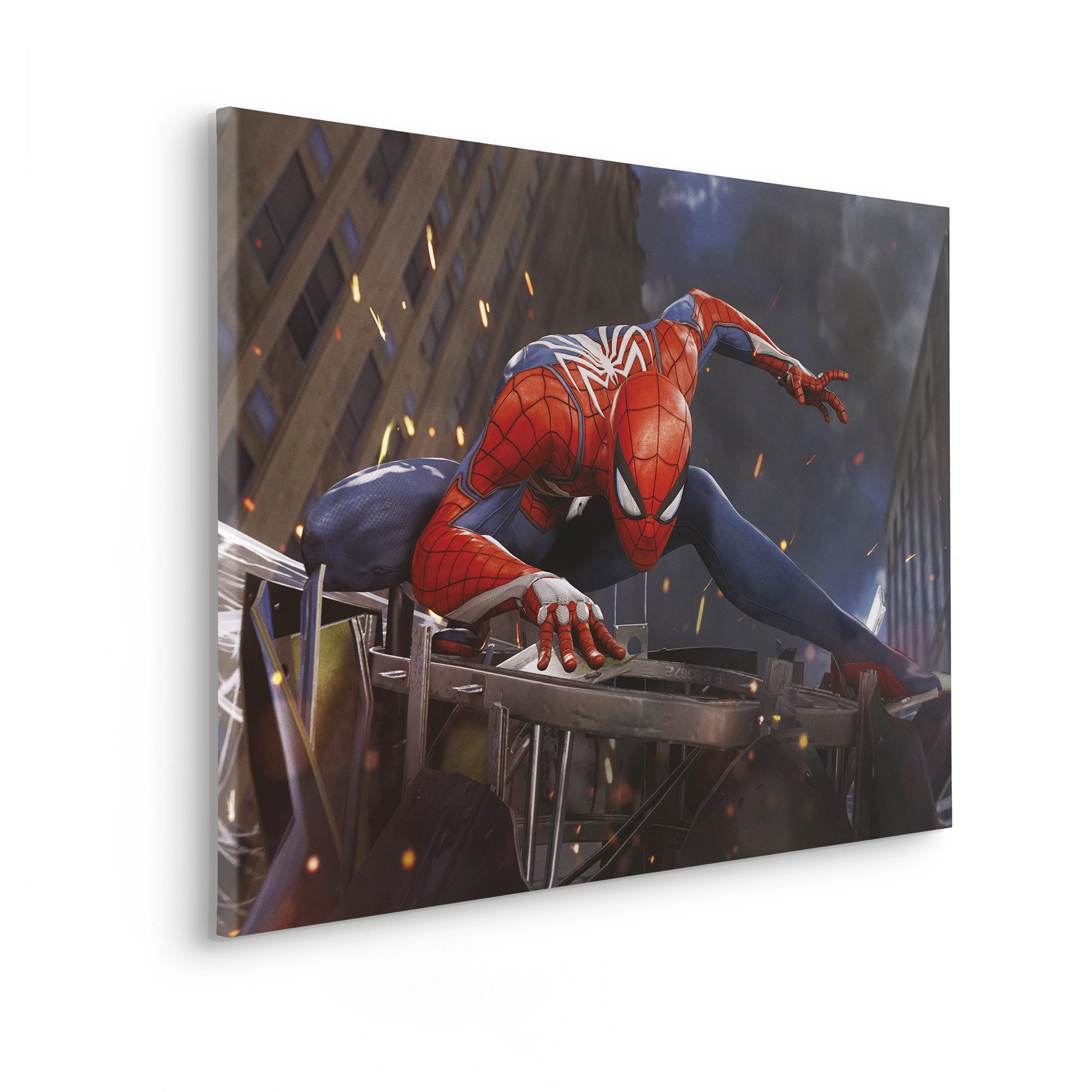 Komar Leinwandbild Marvel Spider-Man Landing, Disney (1 St), 90 x 60 cm (Breite x Höhe) - Kinderzimmer, Dekoration