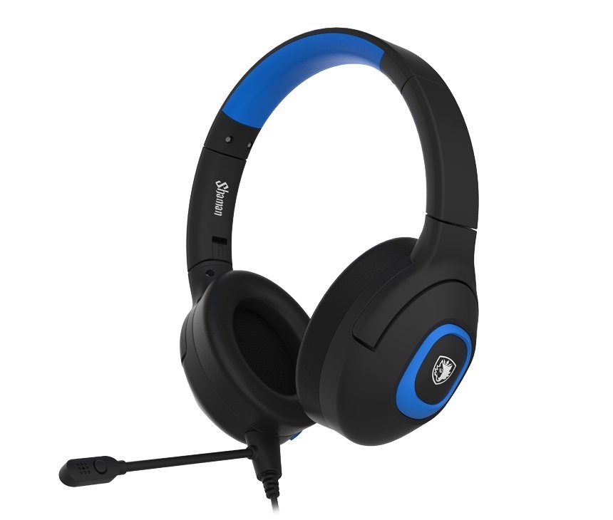 Sades Shaman SA-724 Gaming Headset, schwarz/blau, USB, kabelgebunden Gaming-Headset (Mikrofon abnehmbar, Stereo, Over Ear, PC, PST, XBox, Nintendo Switch, VR, Phone)