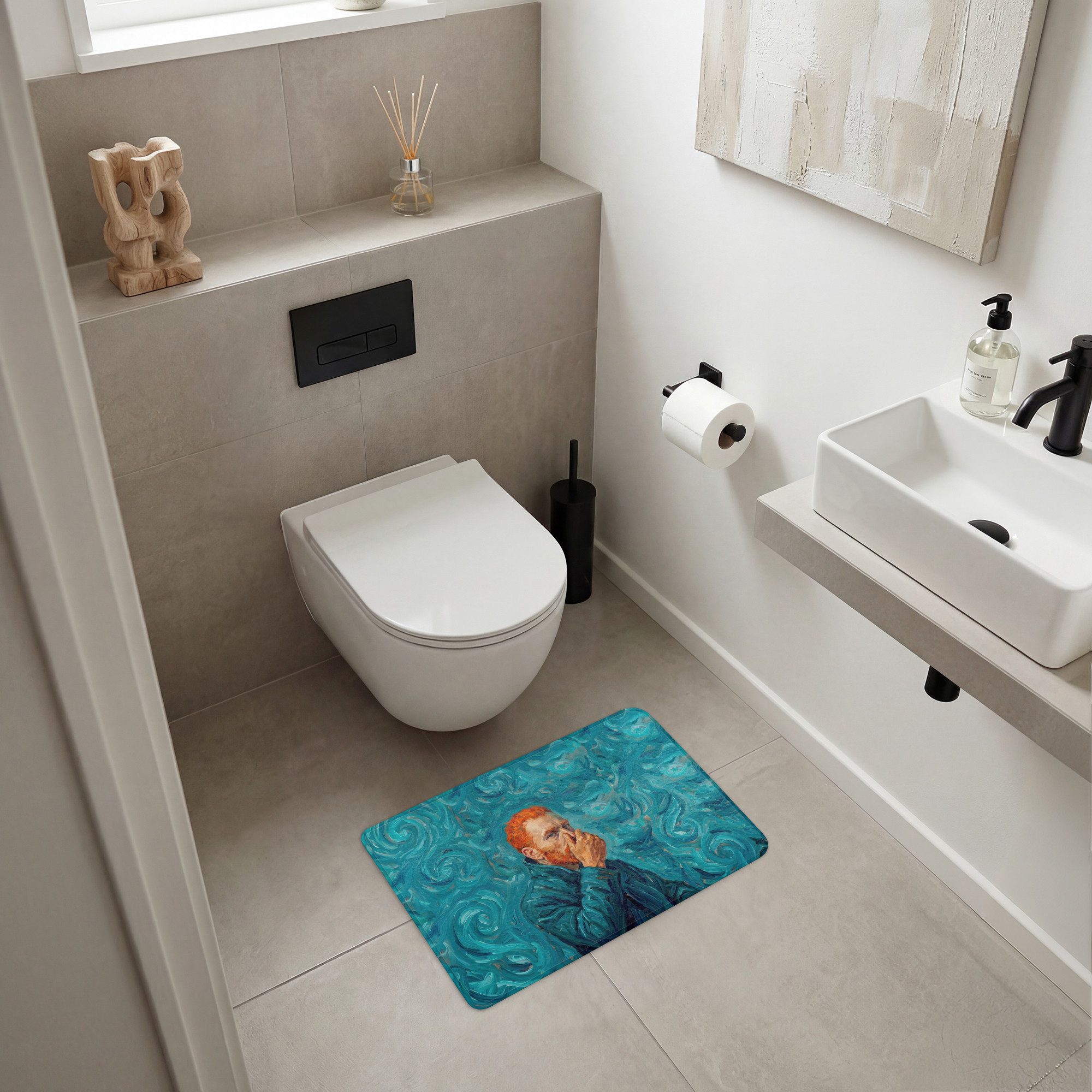 OnlyWow WC-Vorleger Hochformat - Klassisch - Blau, Höhe 10 mm, Polyester, Rechteckig, WC Teppich, Toilettenvorleger, Toilettenteppich, Badematte 60x40 cm