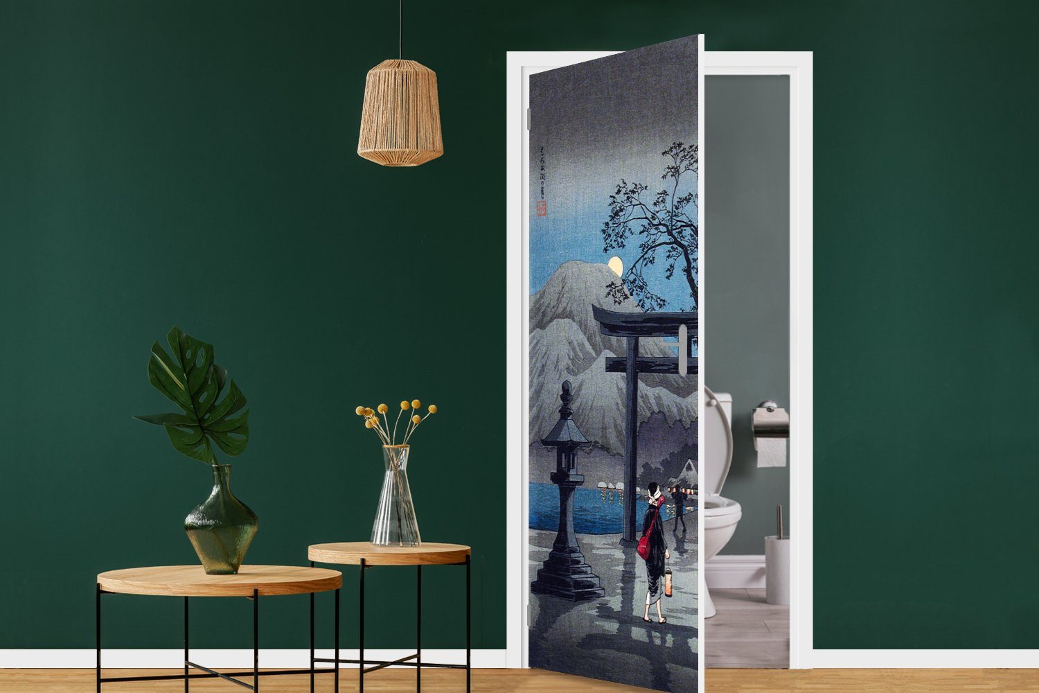 Tür, 75x205 für St), - Türaufkleber, Japanisch (1 Malerei Fototapete Kunst, MuchoWow - cm bedruckt, Matt, Türtapete