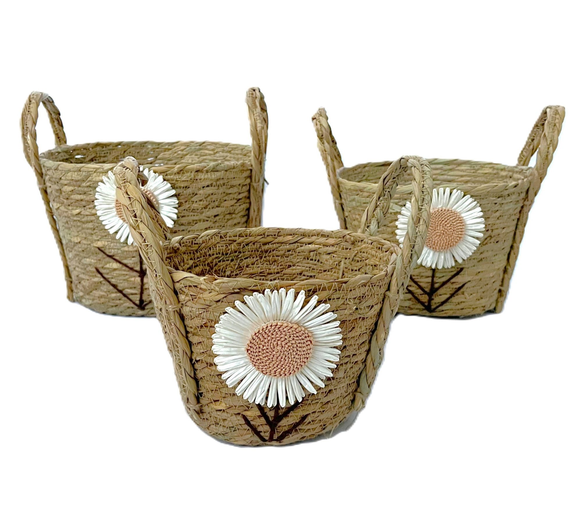 Wurm Dekokorb Korb Deko 3er Set Seegras Naturfarben mit Blume Sommerlich 23 cm (3 St), 3er Set
