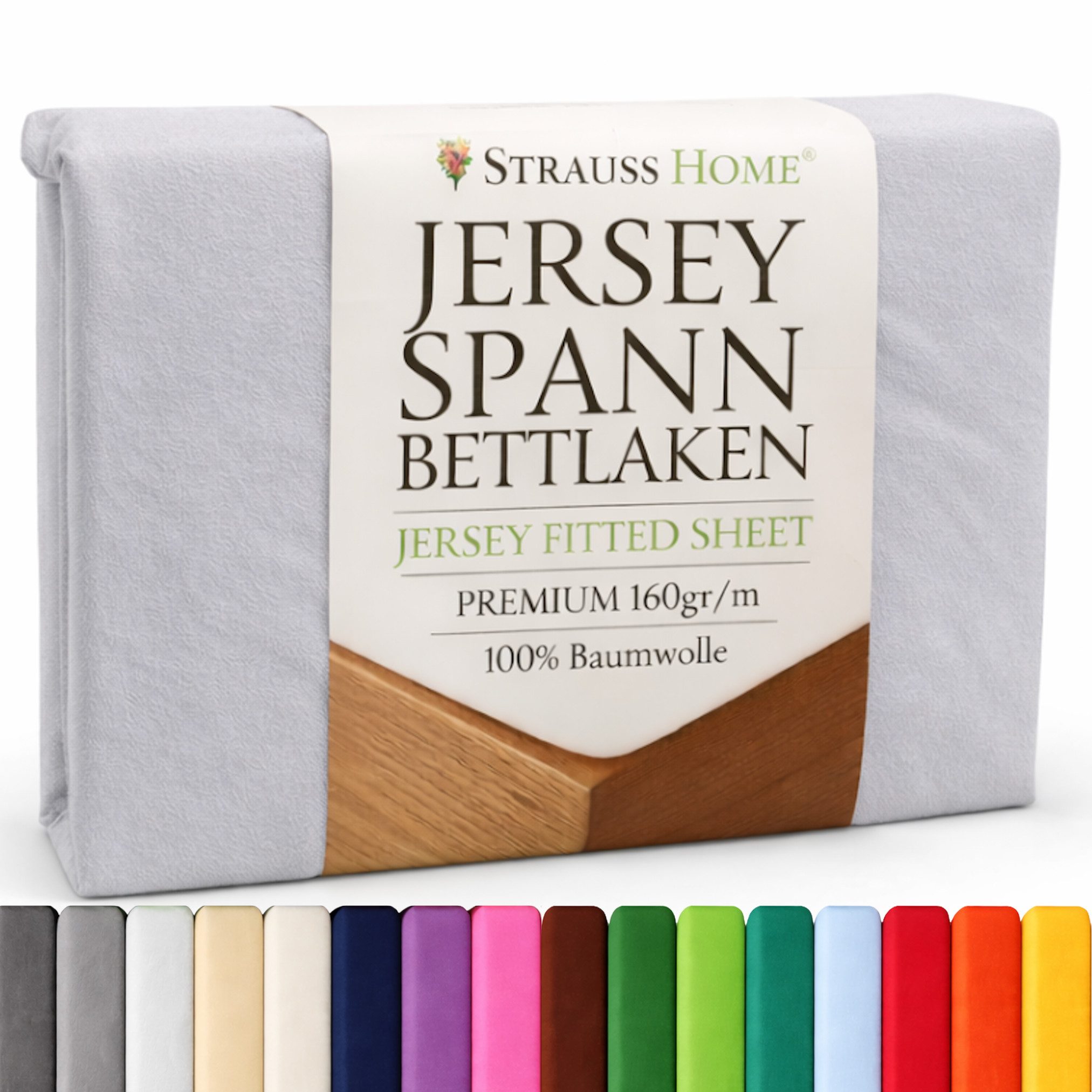Strauss Home Spannbettlaken Premium 160 g/m² Gekämmte Baumwolle Jersey in Hotelqualität, Gummizug: Rundumgummi, OEKO-TEX®-zertifiziert - Hotelqualität – Formstabil & Langlebig