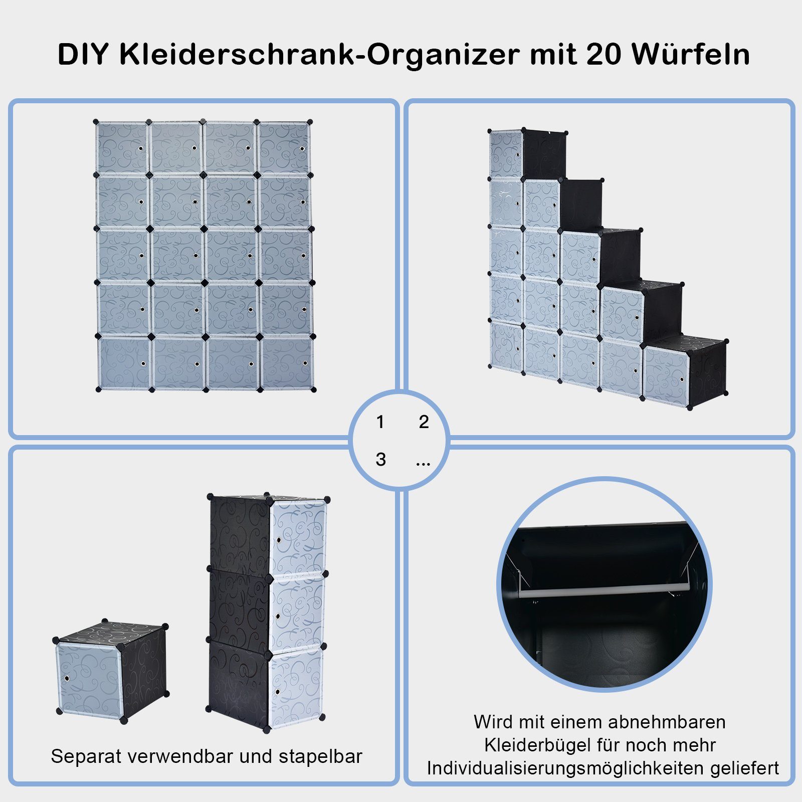 COSTWAY Kleiderschrank 20 Fächer, DIY Regalsystem, stapelbar, Kippsicherung