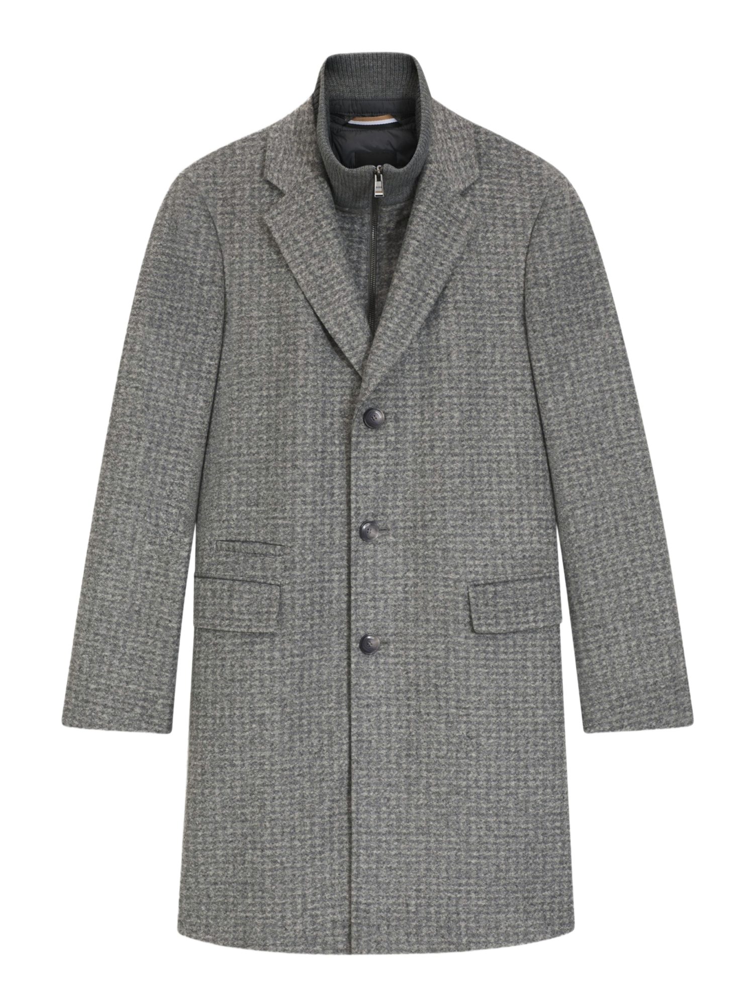 BOSS Langmantel grau,Business,Polyester,Kariert,Reverskragen,Lang,Slim Fit