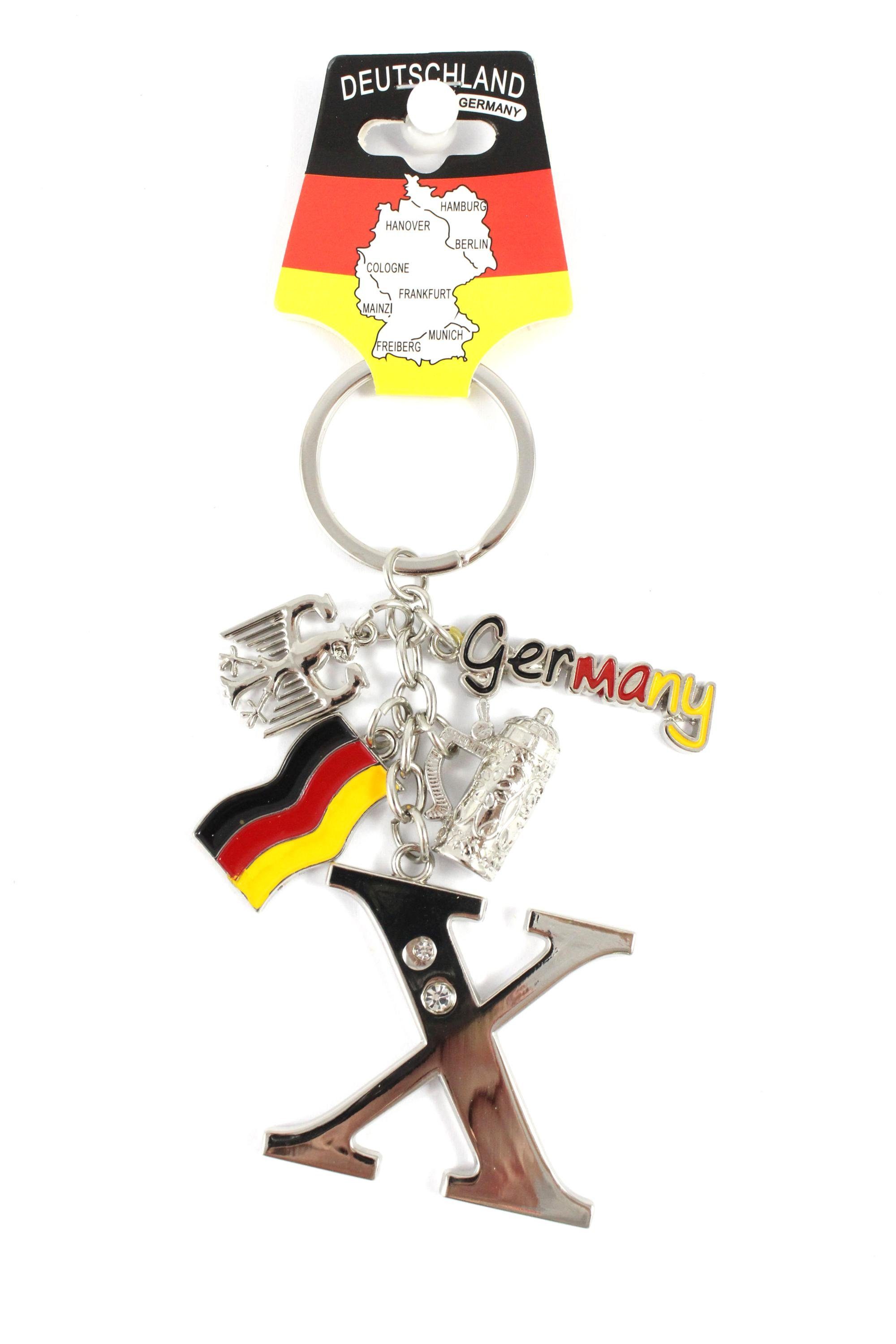Schlüsselanhänger Charms X H.: ELLUG Schlüsselanhänger & Bierkrug/Adler/Deutschland-Fahne/Germany mit Buchstaben/Letter/Initalien/Alphabet/ABC Glitzersteinen 11cm