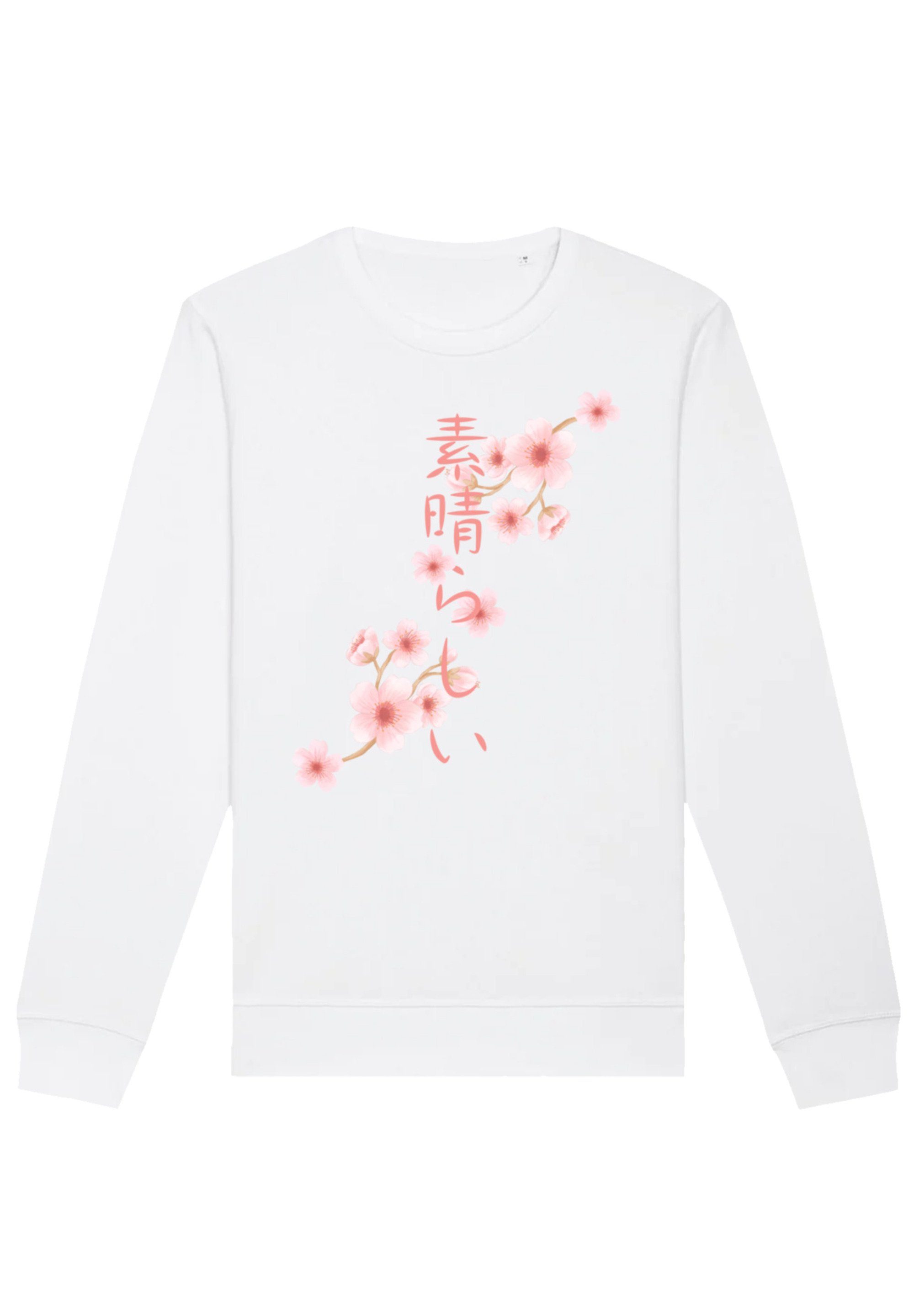 weiß Sweatshirt Kirschblüten Asien Print F4NT4STIC