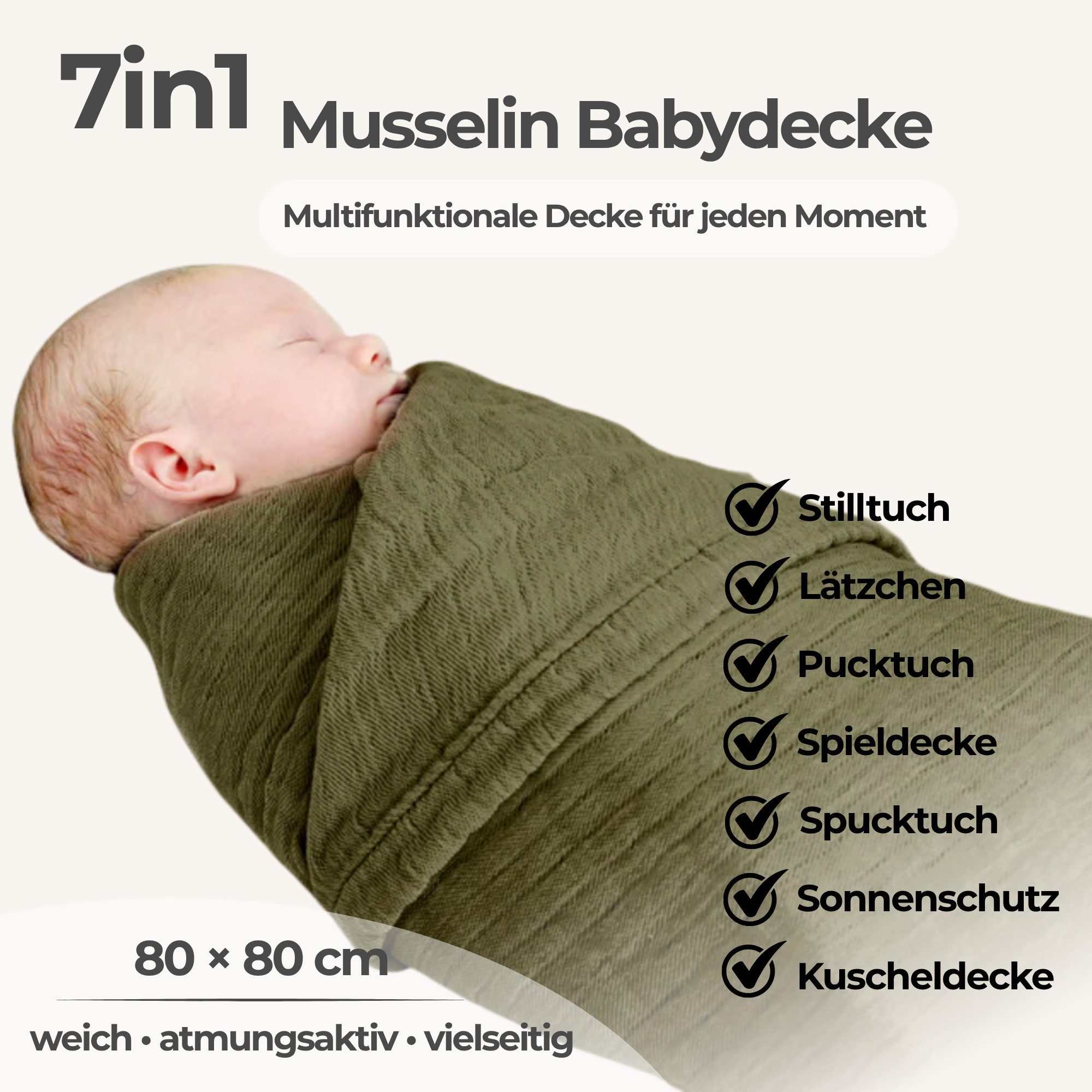Babydecke Babydecke Musselin Kuscheldecke Puckdecke Baby & Neugeborene, Nordic Coast Company, Sommerdecke, Puck-u. Stilltuch, Einschlagdecke, Baumwolle atmungsaktiv