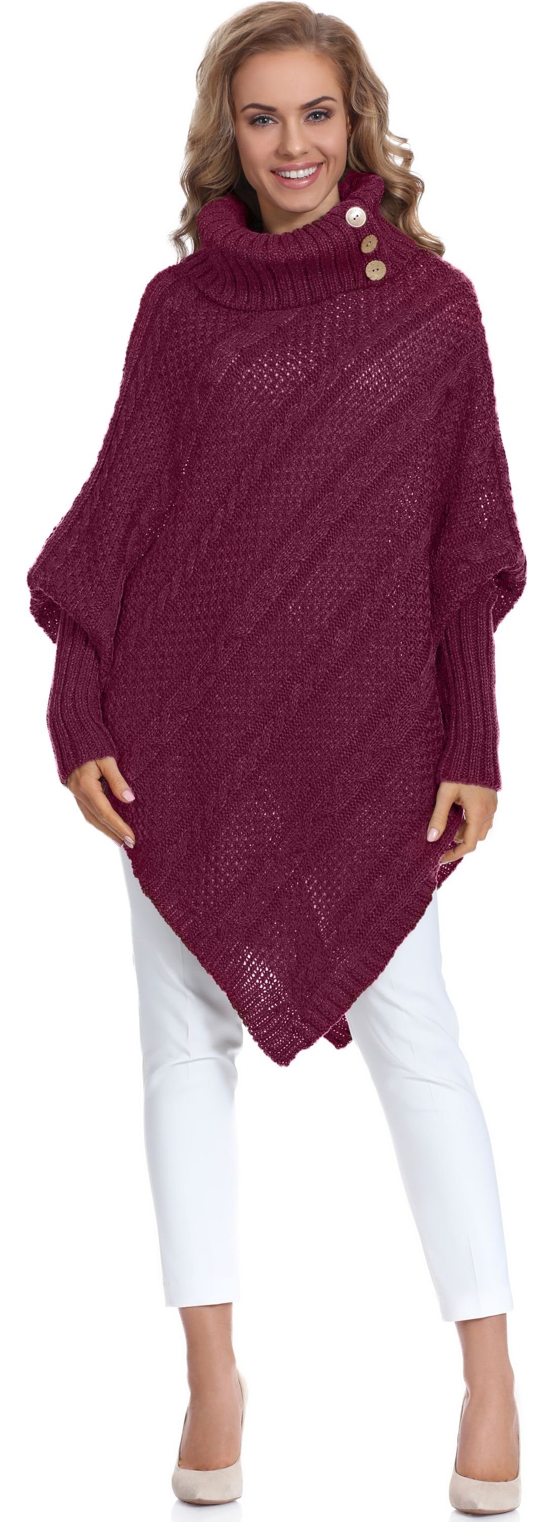 Merry Style Strickponcho Damen Poncho C46l4 Weinrot