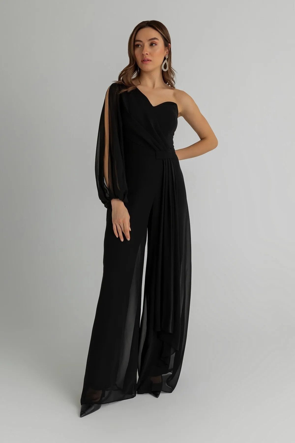 WOMAN VISION Overall Gürtel-Jumpsuit mit weitem Bein, gefüttert und einem Ärmel