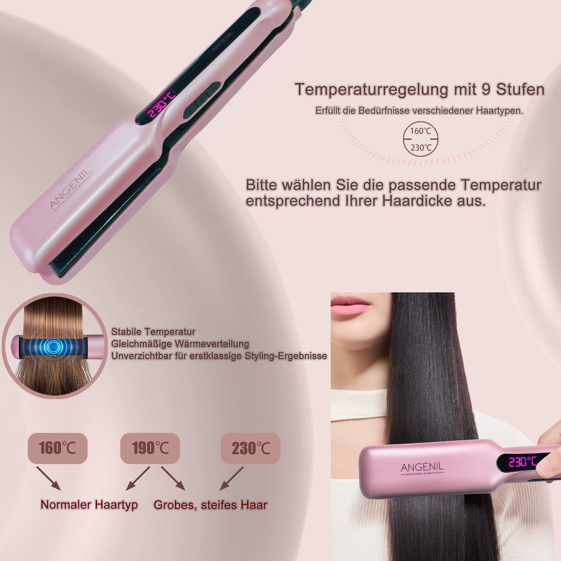 ANGENIL Glätteisen für Locken und Glätten, Haarglätter und Lockenstab 2 in 1, Haar Glätteisen Keramik Ionen Technologie, Glatteisen 1.6" Breite Platten, Hair Ir – Bild 5 von 5