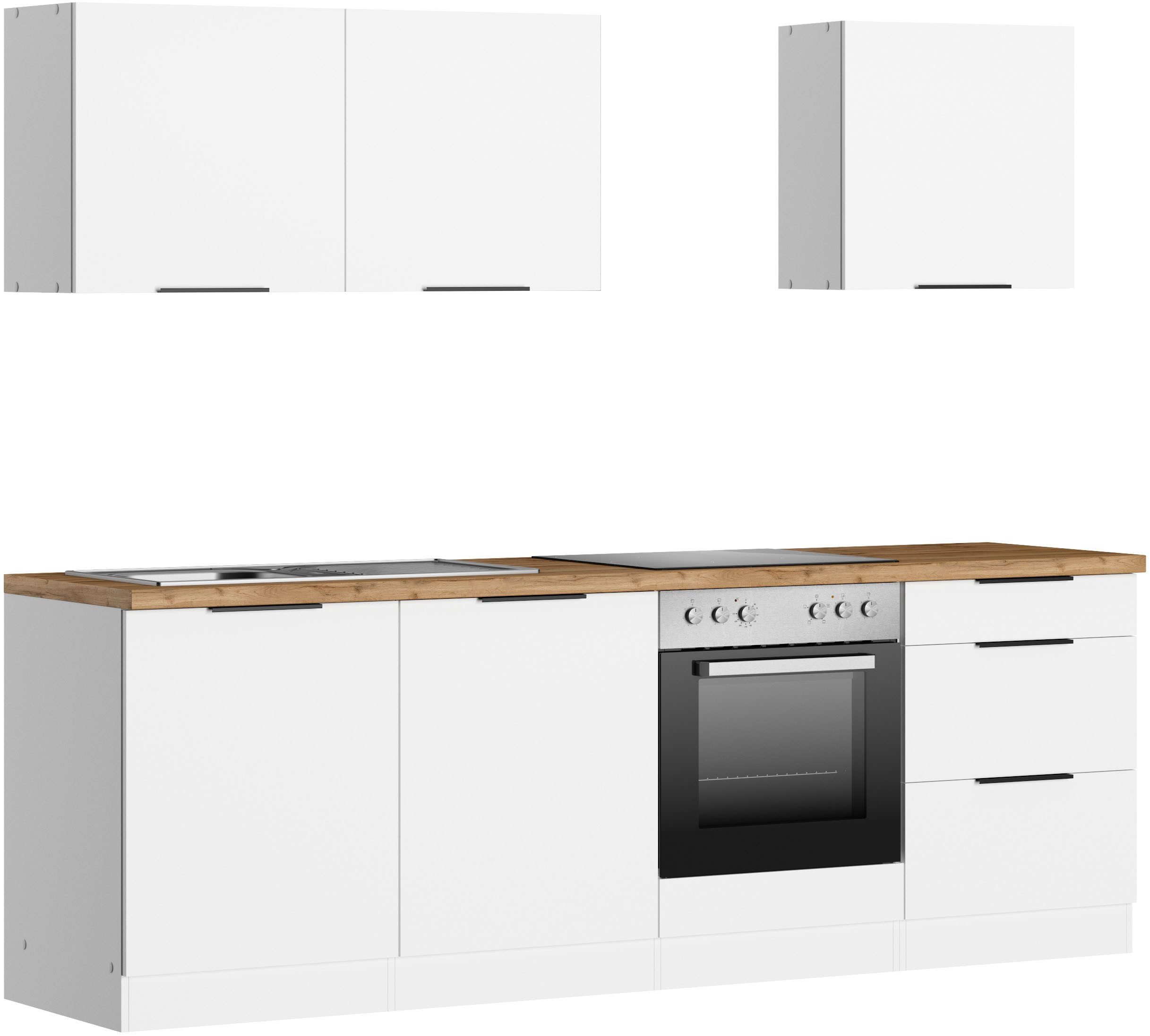 KOCHSTATION Küchenzeile KS-Lagos2, Breite 240 cm, wahlweise mit E-Geräten, mit 38mm starker Arbeitsplatte