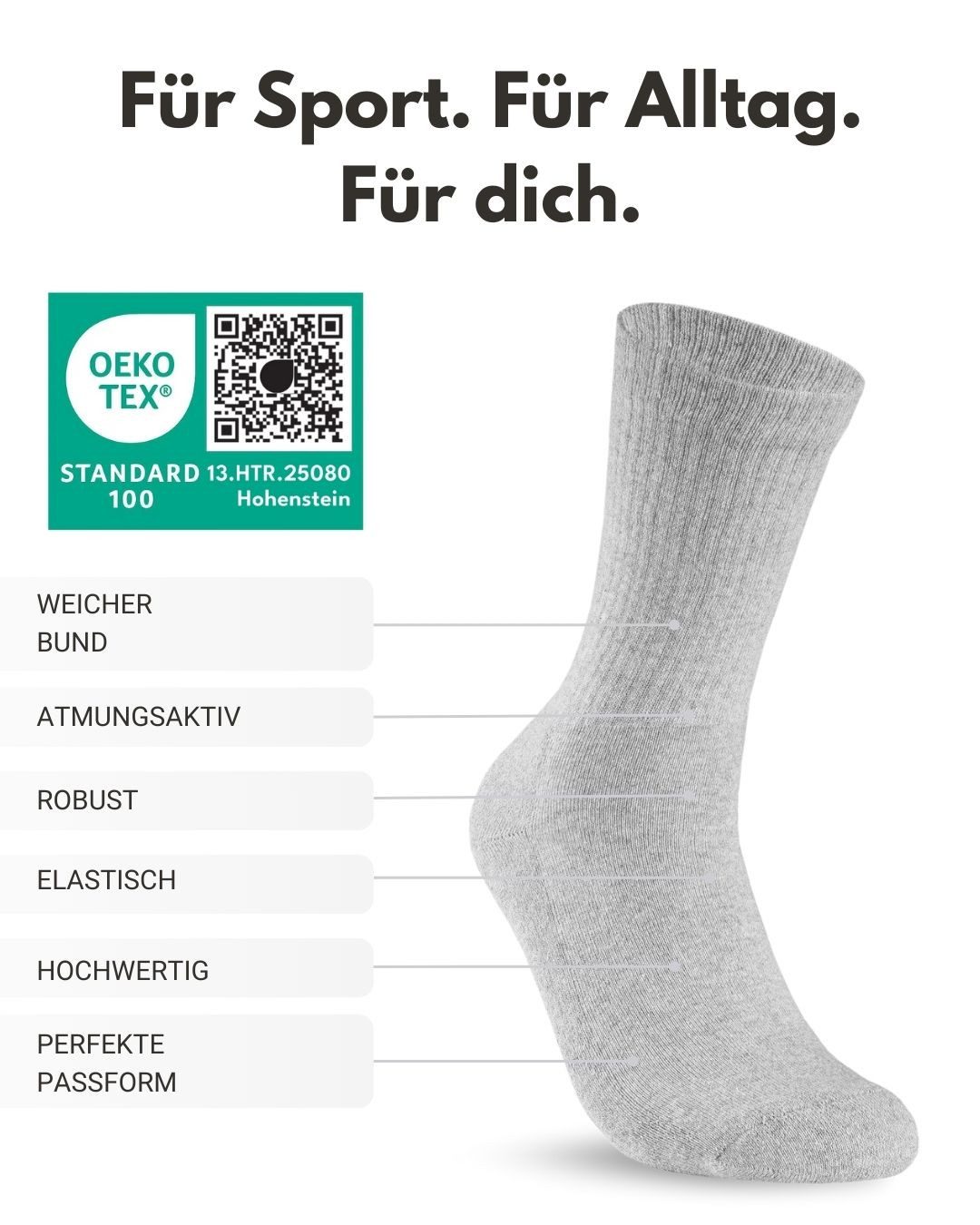 sockenkauf24 Sportsocken 10 Paar Tennissocken Damen & Herren Atmungsaktive Crew Socken (10-Paar) verstärkte Ferse & Fußspitze, gepolsterte Sohle, klimaregulierend