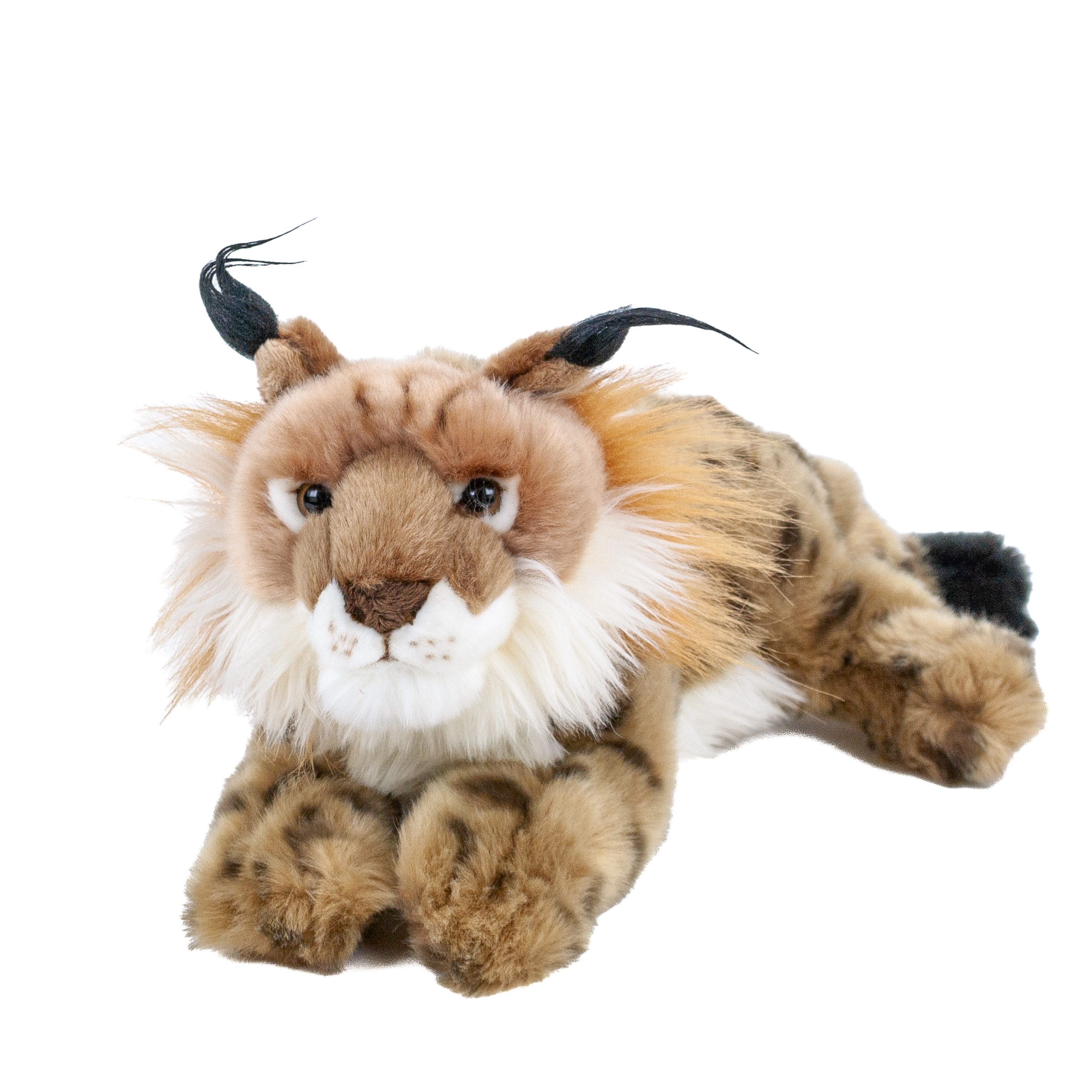 Teddys Rothenburg Kuscheltier Luchs liegend 30 cm braun/schwarz Plüschluchs Stofftier
