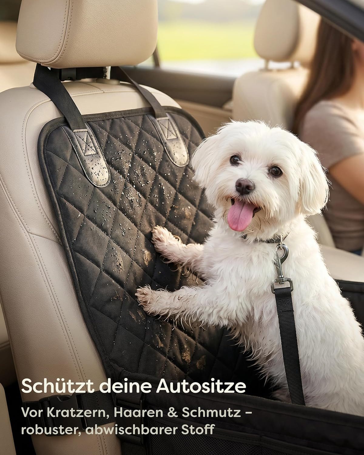 Knupis Hunde-Autositz Hundeautositz Oxford – wasserabweisend, 5 Taschen, Gurte & Leine, Wasserabweisend/kratzfest, 5 Taschen, 4 Gurte, Leine, verstärkte Wände – Bild 4 von 5