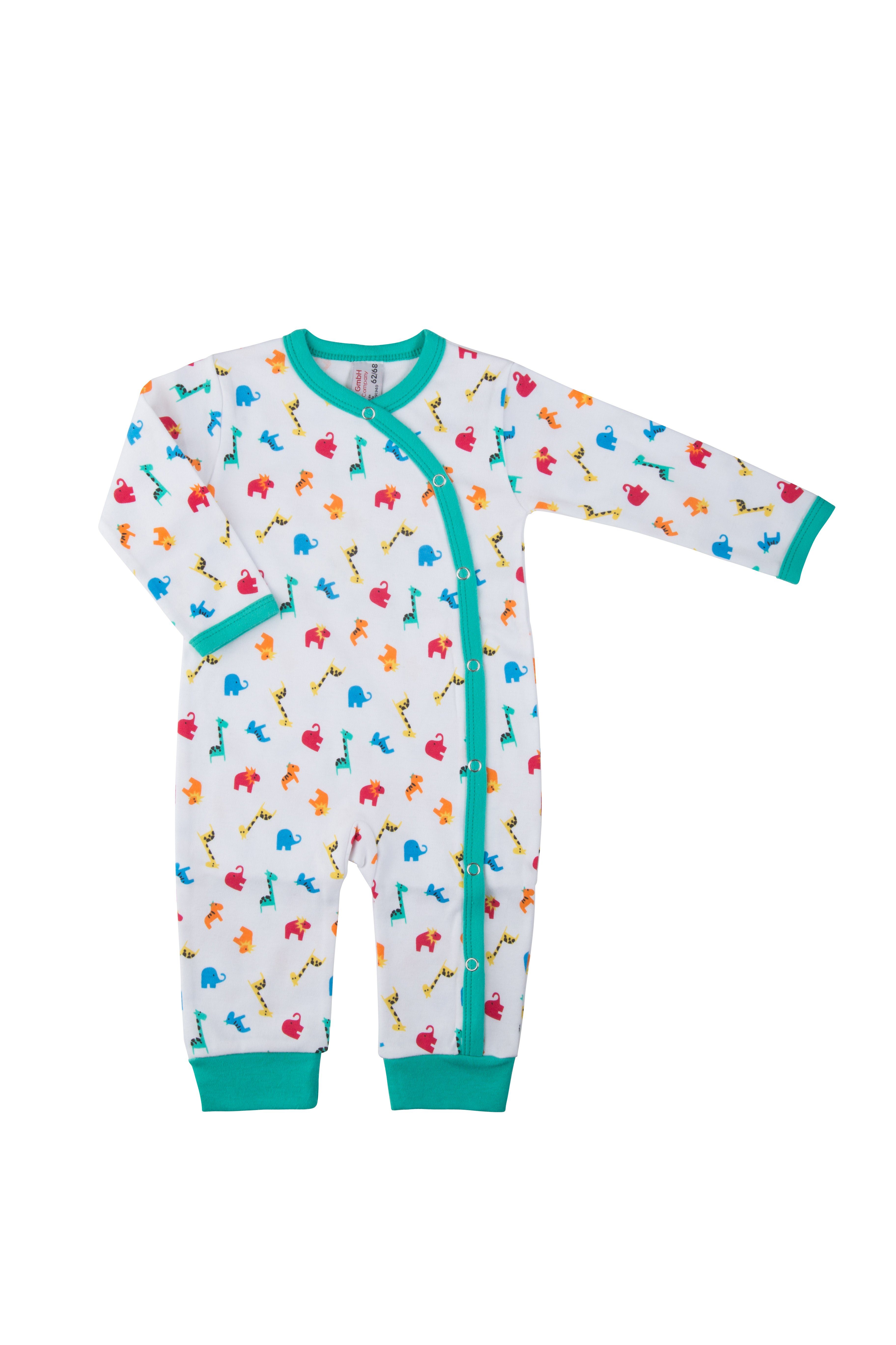 Schlafoverall Baby Schlafanzug aus Jersey, Zootiere, Druckknöpfe