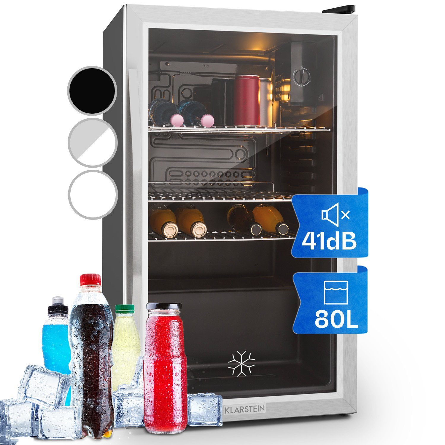 Klarstein Getränkekühlschrank Beersafe XXL Getränkekühlschrank 80 L Glastür Edelstahl 10027673, 84.5 cm hoch, 47.4 cm breit, Bier Hausbar Getränkekühlschrank Flaschenkühlschrank Glastür
