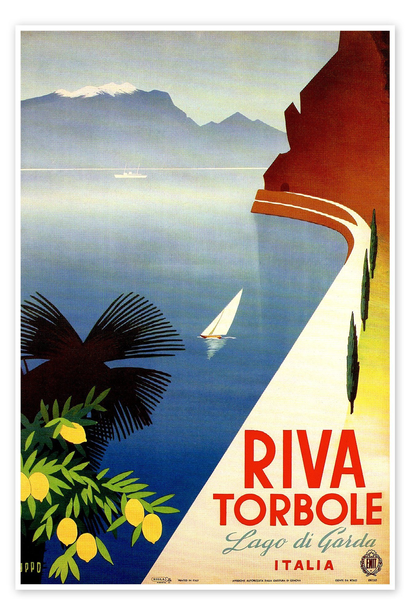Posterlounge Poster Vintage Travel Collection, Italien – Riva Torbole (Lago di Garda), Wohnzimmer Vintage Illustration