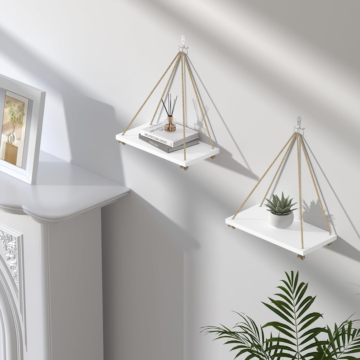 EUGAD Hängeregal, 2-tlg., Hängeregal mit Seilen Haken, Wanddekoration weiß günstig online kaufen