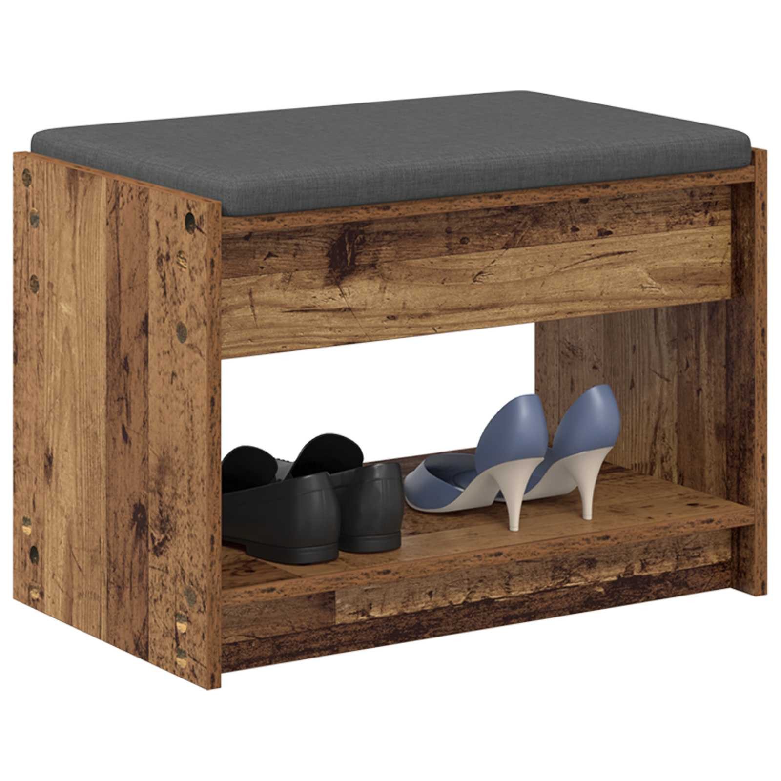 vidaXL Sitzbank Flurbank mit Kissen mit Regal Altholz 63 x 38 x 45 cm (1-St)
