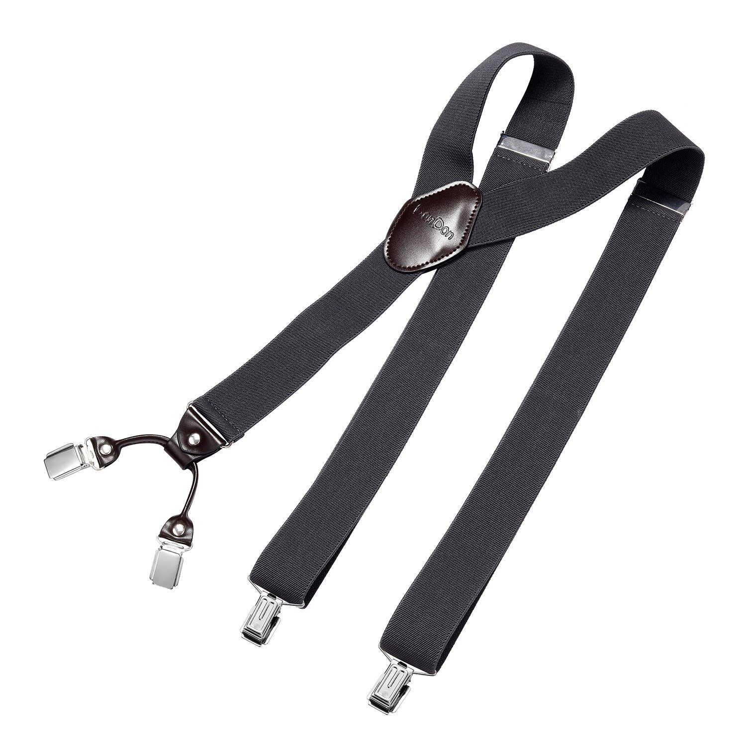 DonDon Hosenträger für Herren 3,5 cm breit 4 Clips mit braunem Leder längenverstellbar (1-St) Y-Form, verstellbar mit Clipverschluß, elastisch
