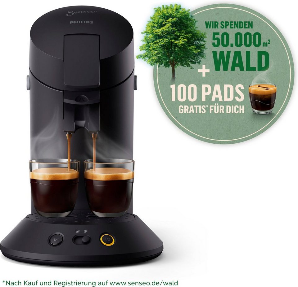 Philips Senseo Kaffeepadmaschine Original Plus Eco CSA210/22, aus 80% recyceltem  Plastik*, 100 Senseo