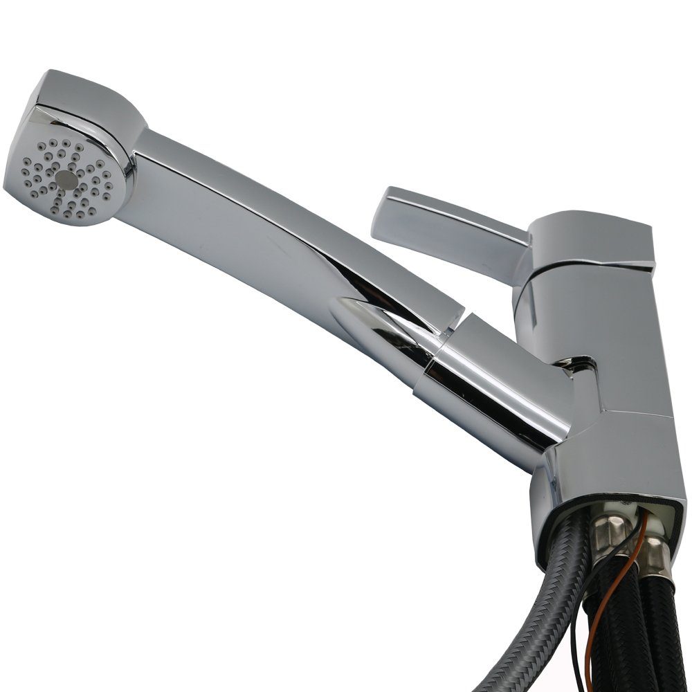 Comet Waschtischarmatur Wasserhahn mit ausziehbarer Dusche + Schalter chrom