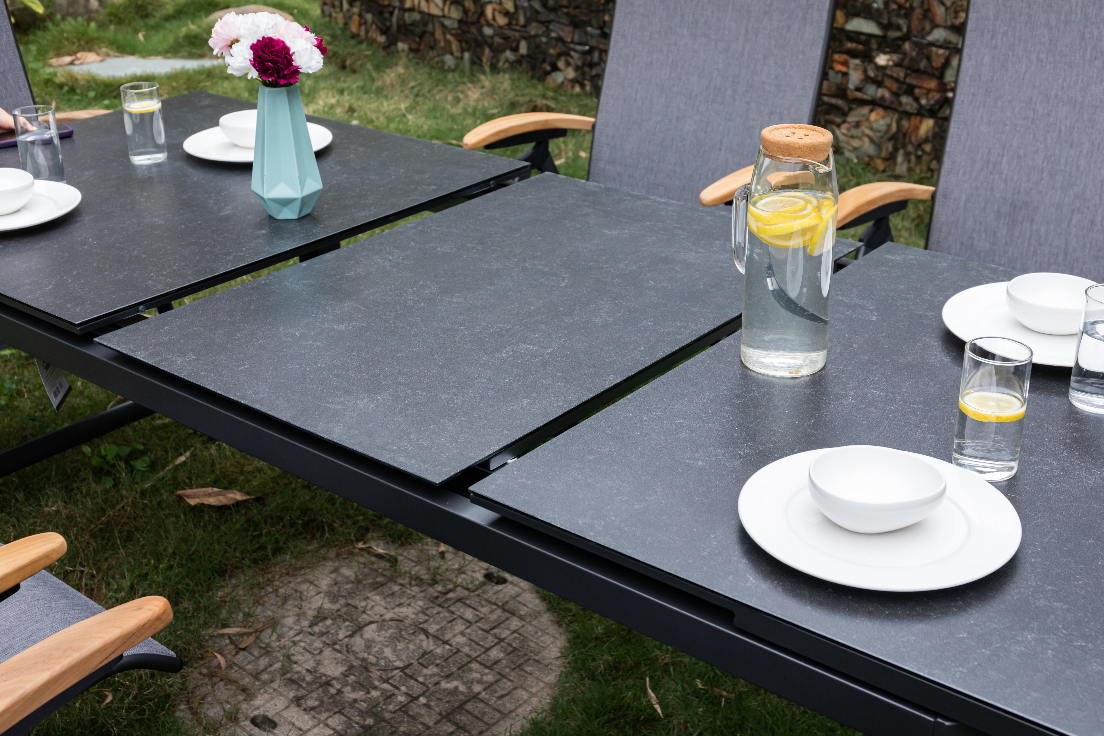 MANDALIKA Garden Gartentisch Aluminium Ausziehtisch Colmar 180 / 240x90x76cm mit Keramikglasplatte