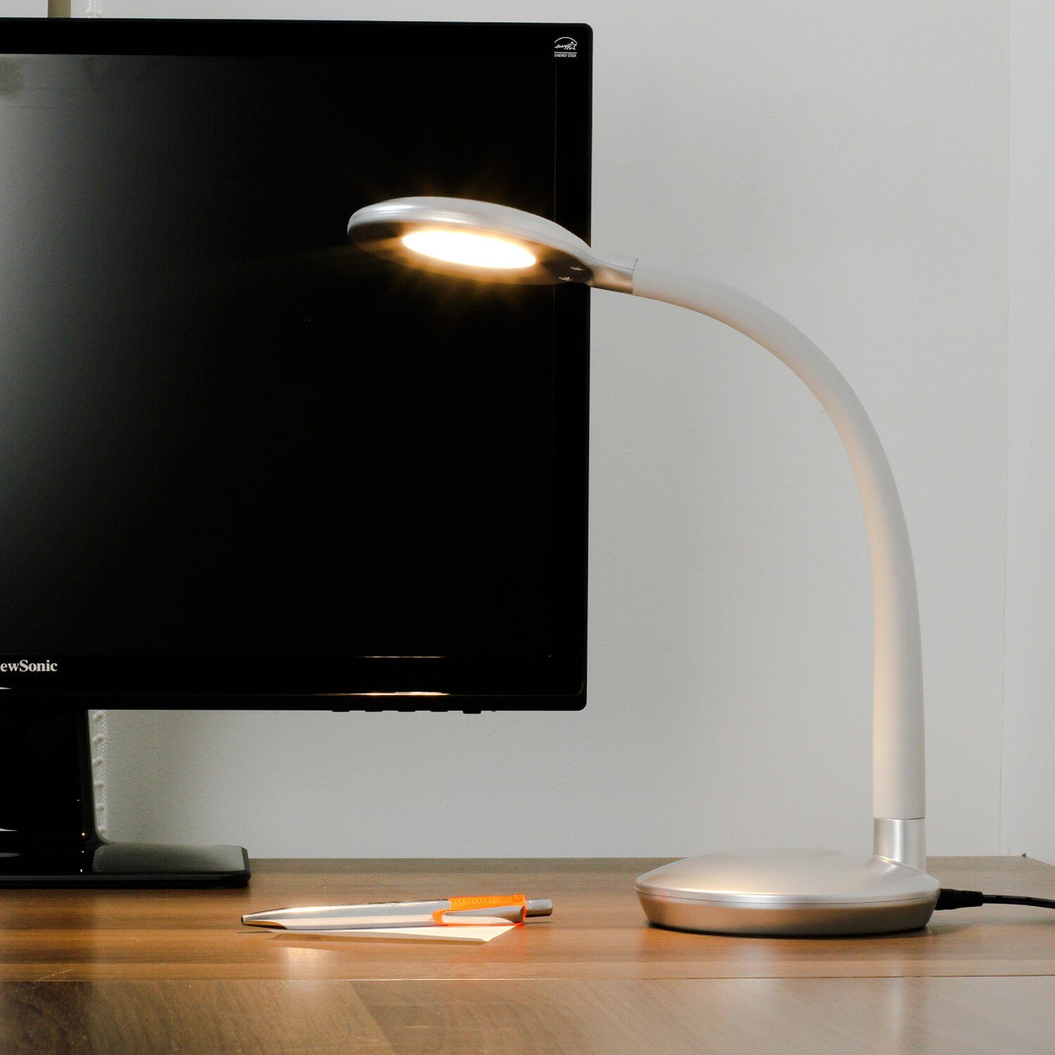 Licht-Erlebnisse Nachttischlampe COBRA, LED fest integriert, LED Tischlampe Touch Silber 46 cm verstellbar 300 lm Modern