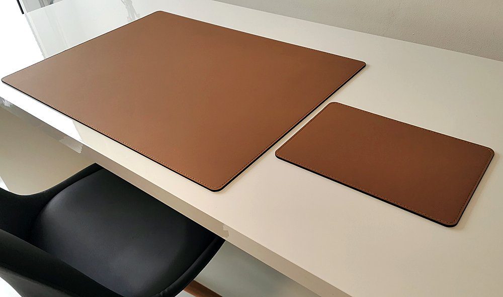 Profi Mats Schreibtischunterlage PM Schreibtischunterlage mit Mauspad Echt Leder 70 x 50 Beige