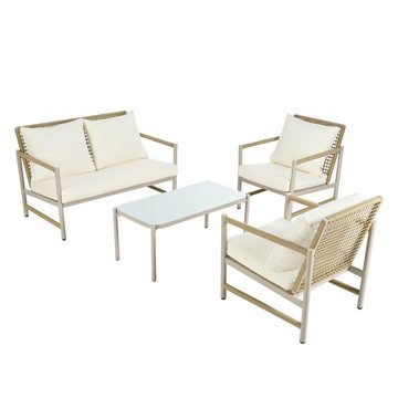 FUROKOY Gartenlounge-Set 4-teiliges Relax Gartenmöbel-Set,4-SitzerPE-Rattan Sitzgruppe, (2-Sitzer-Sofa, 2 Einzelstühle, 1 Tisch,Kissen und Rückenlehnen, Balkonmöbel Set Sitzgarnitur Balkon Terrasse Garten Outdoor), Wasserdicht Rattan Sofa Abdeckung für Gartenmöbel