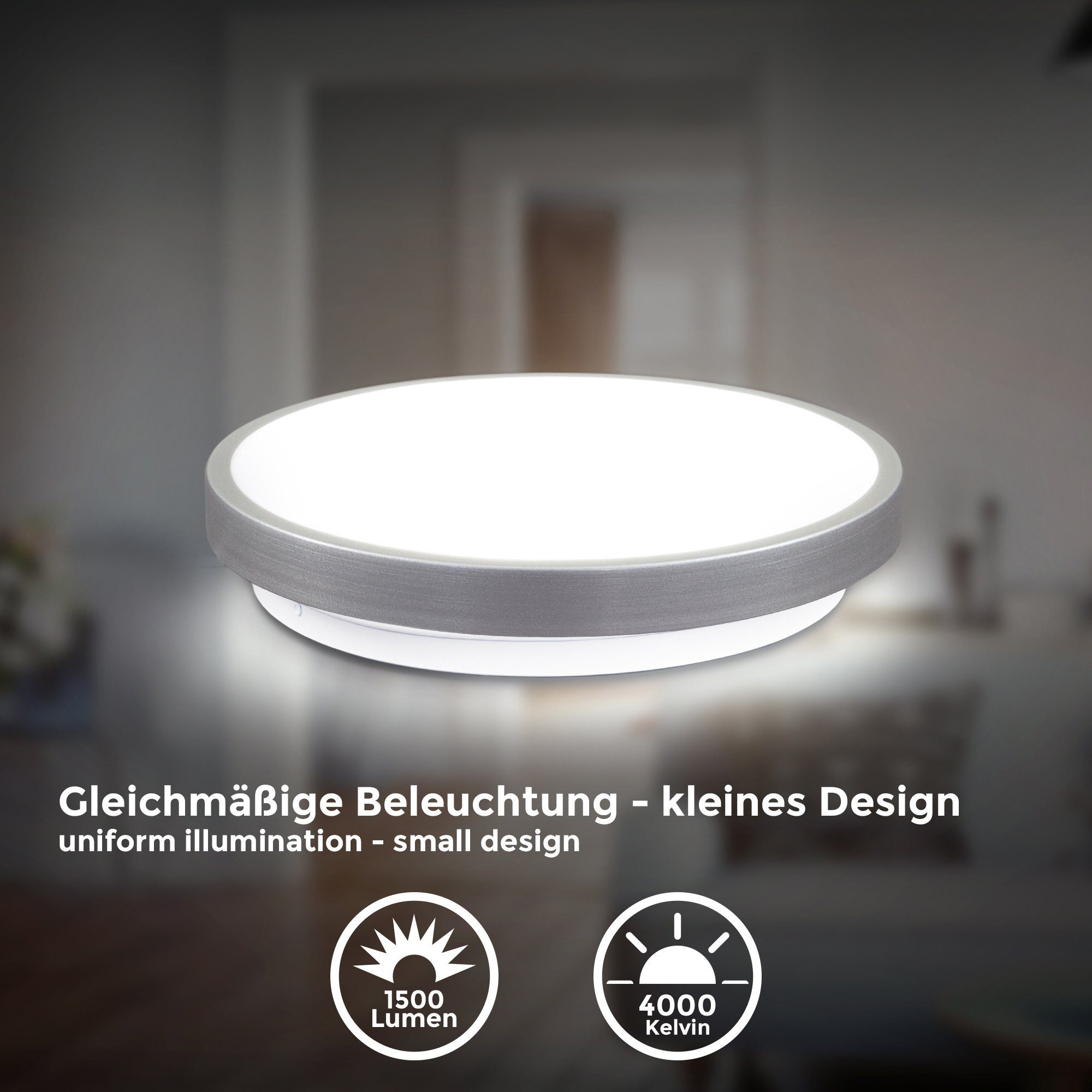 B.K.Licht LED Deckenleuchte, Deckenlampe, LED inkl. fest IP20 LED 12W 1200lm Platine Titan-Optik, integriert, 3000K, Warmweiß