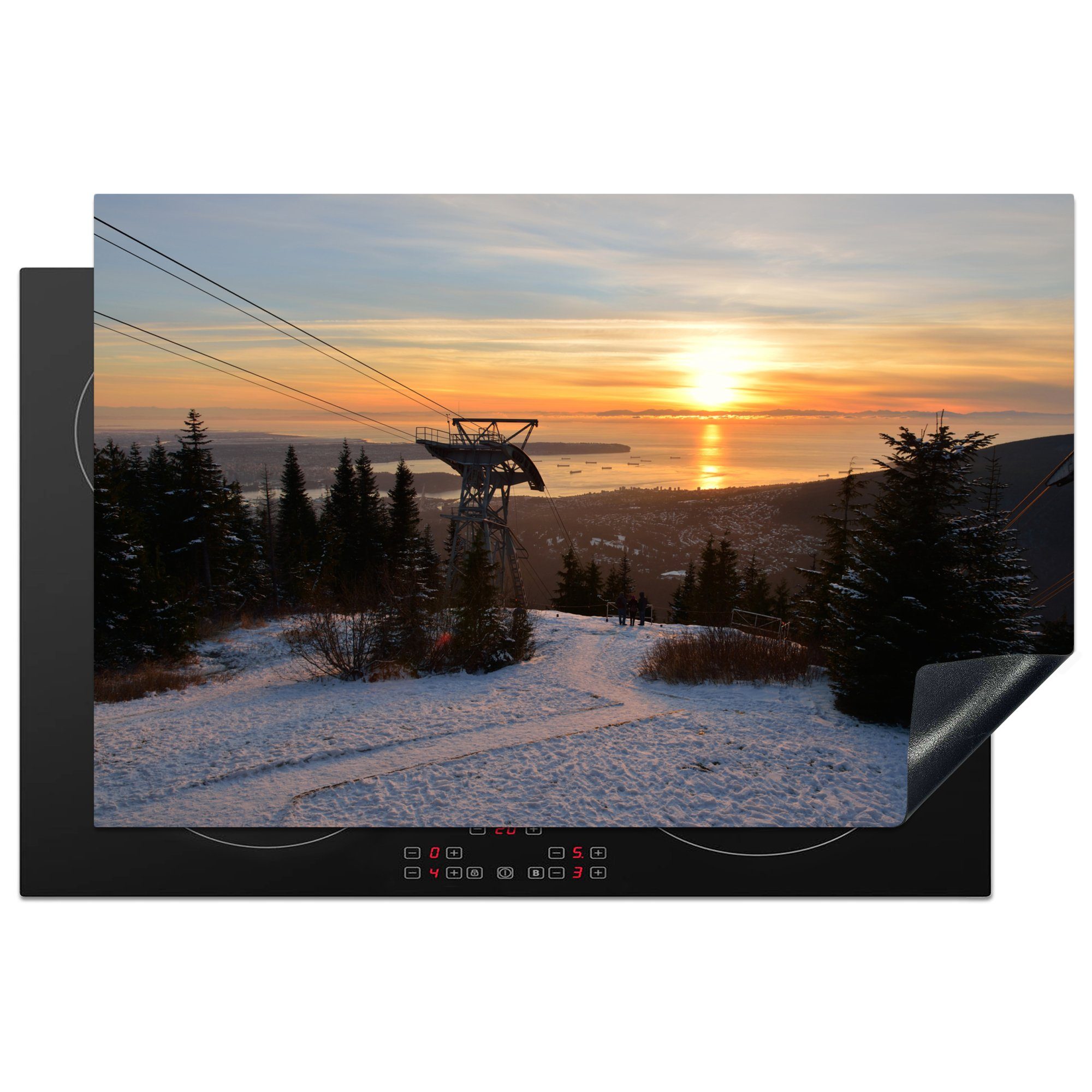 MuchoWow Herdblende-/Abdeckplatte Sonnenuntergang mit Skilift Mountain (1 Schutz Kanada, 81x52 Ceranfeldabdeckung Induktionskochfeld küche, Grouse in Vancouver, für Vinyl, tlg), cm, am die