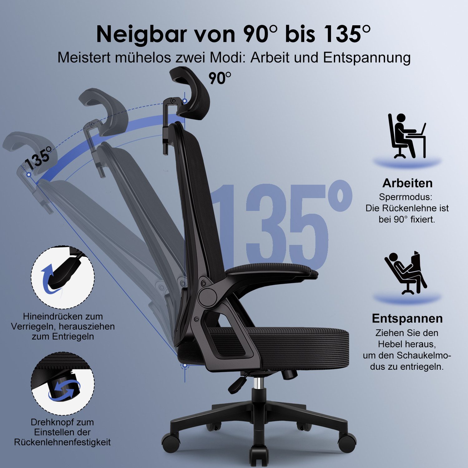 Homimaster Bürostuhl Ergonomischer Bürostuhl, Schreibtischstuhl mit Klappba günstig online kaufen