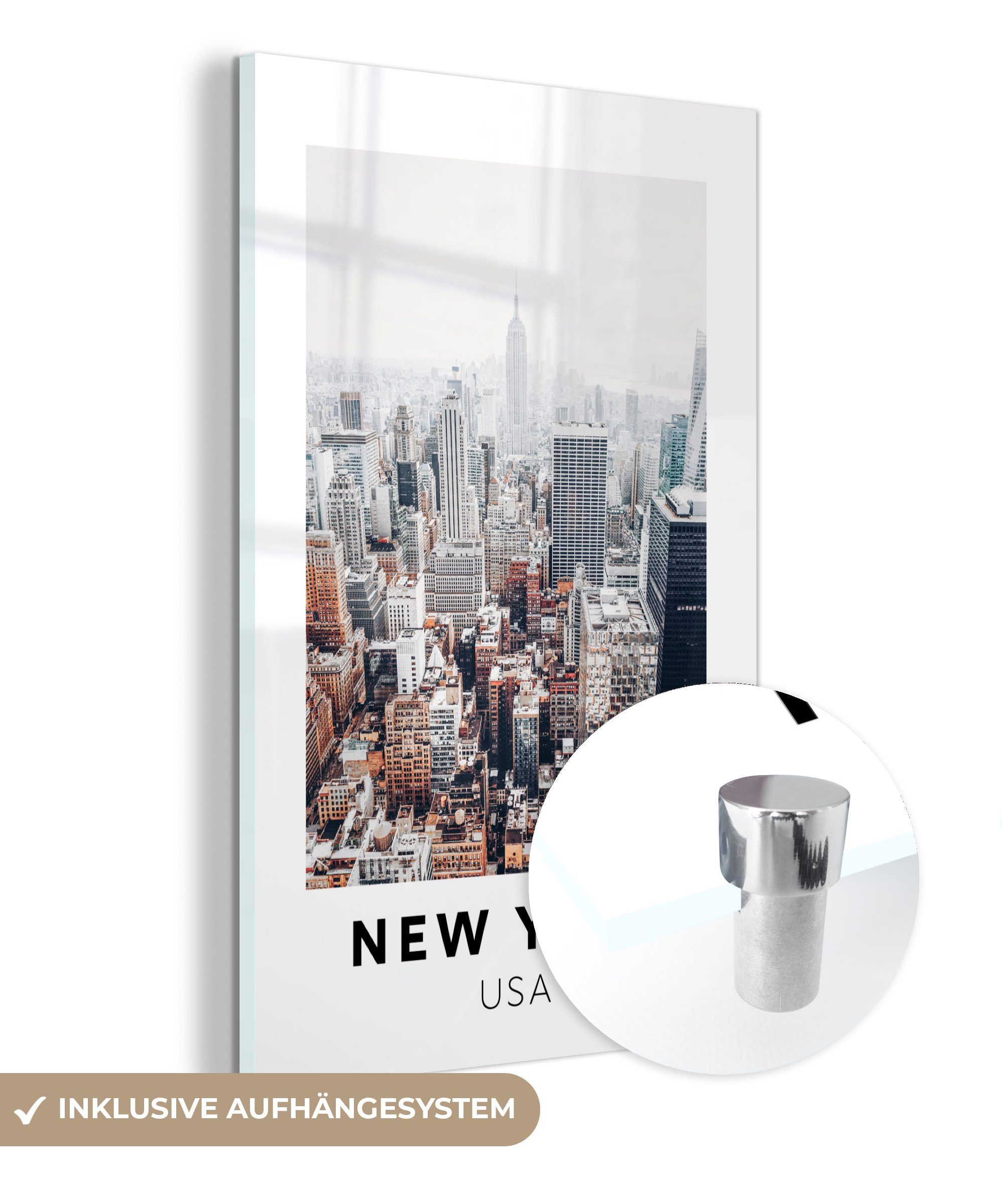 MuchoWow Acrylglasbild New York - USA - Luft, (1 St), Glasbilder - Bilder auf Glas Wandbild - Foto auf Glas - Wanddekoration