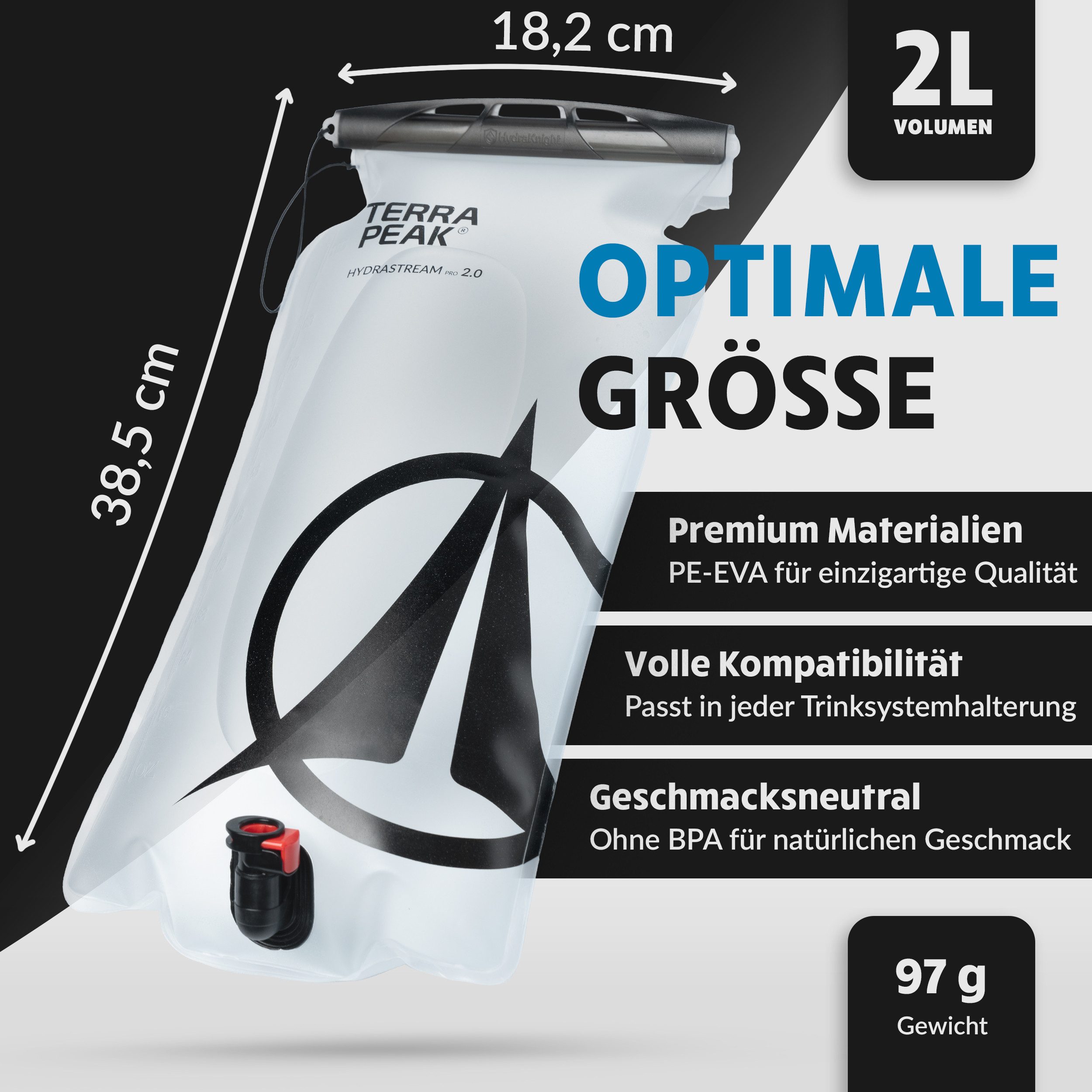 Terra Peak Trinkblase Trinkblase Pro 2L & 3L mit Schlauch, Reinigungsbürste, Mundstück