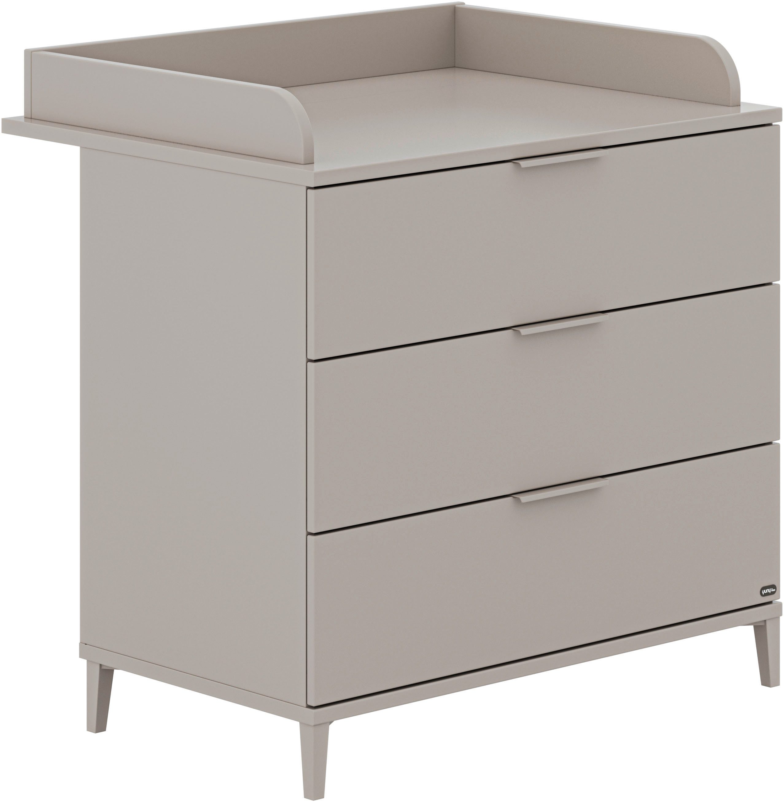 YUNY by PAIDI Wickelkommode BROTHER STU mit abnehmbarem Aufsatz und 3 Schubladen, Kommode in Taupe, 95 cm Breite, geprüfte Sicherheit, Soft-Close
