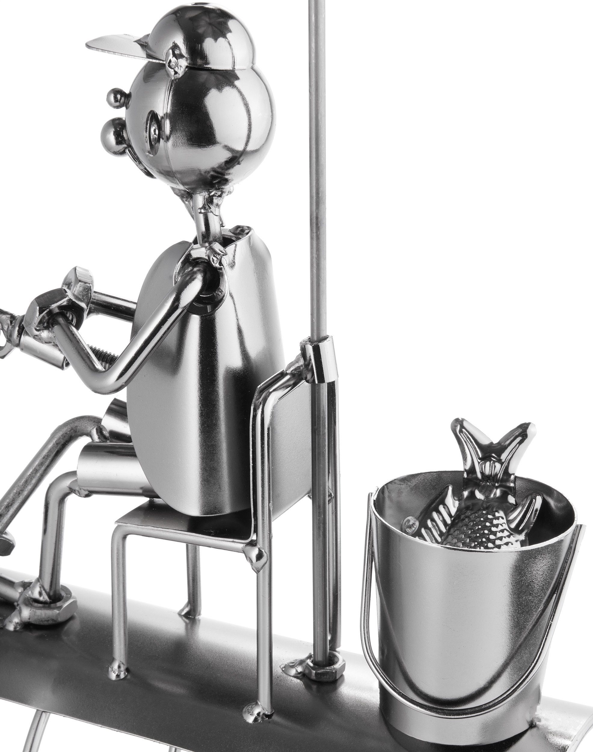 BRUBAKER Weinflaschenhalter Angler mit Sonnenschirm Flaschenhalter, (inklusive Grußkarte), Weinhalter Metall Skulptur, Wein Geschenk – Bild 4 von 5