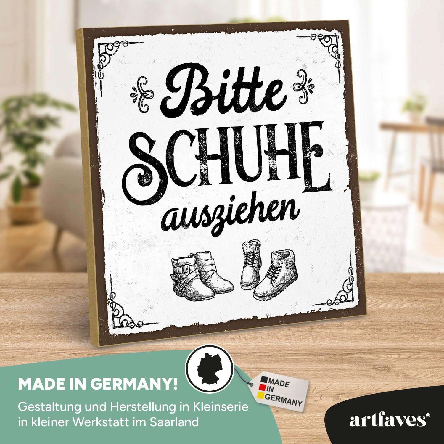 ARTFAVES Holzbild Schild mit Spruch - Bitte Schuhe ausziehen - Zuhause, Familie – Bild 2 von 5