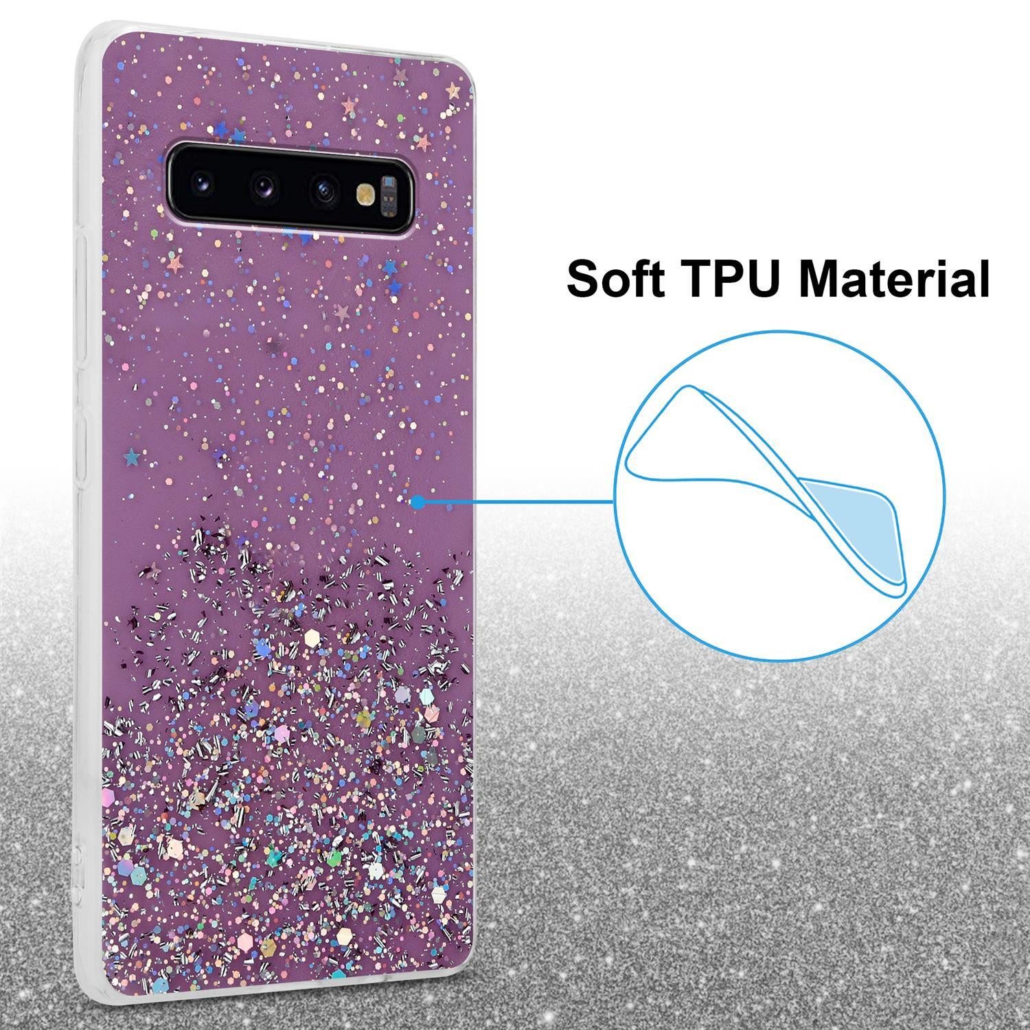 Cadorabo Handyhülle für Samsung Galaxy S10 PLUS Hülle Samsung Galaxy S10 PLUS, Flexible TPU Silikon Handy Schutzhülle - Hülle - mit Glitzer