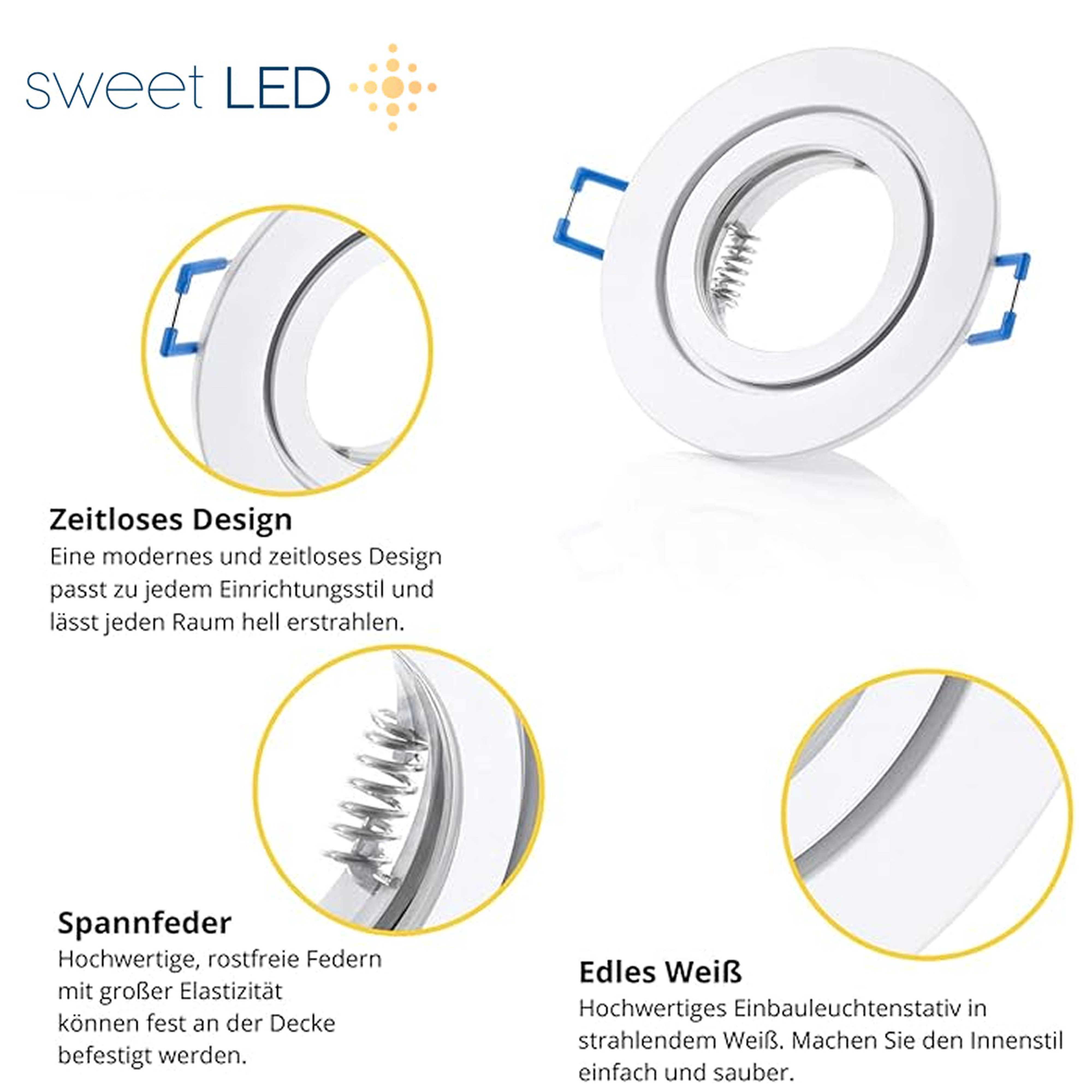 Sweet LED LED Einbaustrahler 12er SET GU10 5W 230V LED Einbauspots IP44 3000K Bad Weiß Warmweiß, 3000K, Warmweiß, Deckenspots, Ø 84 mm, Einbauleuchten