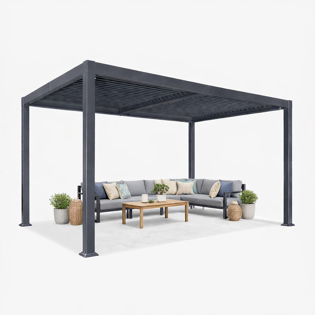 PURPLE LEAF Pergola Alu Terrassenüberdachung mit Lamellendach, stabiler Gartenpavillon, wasserdichte Gartenüberdachung für Balkon, Carport oder Grillplatz