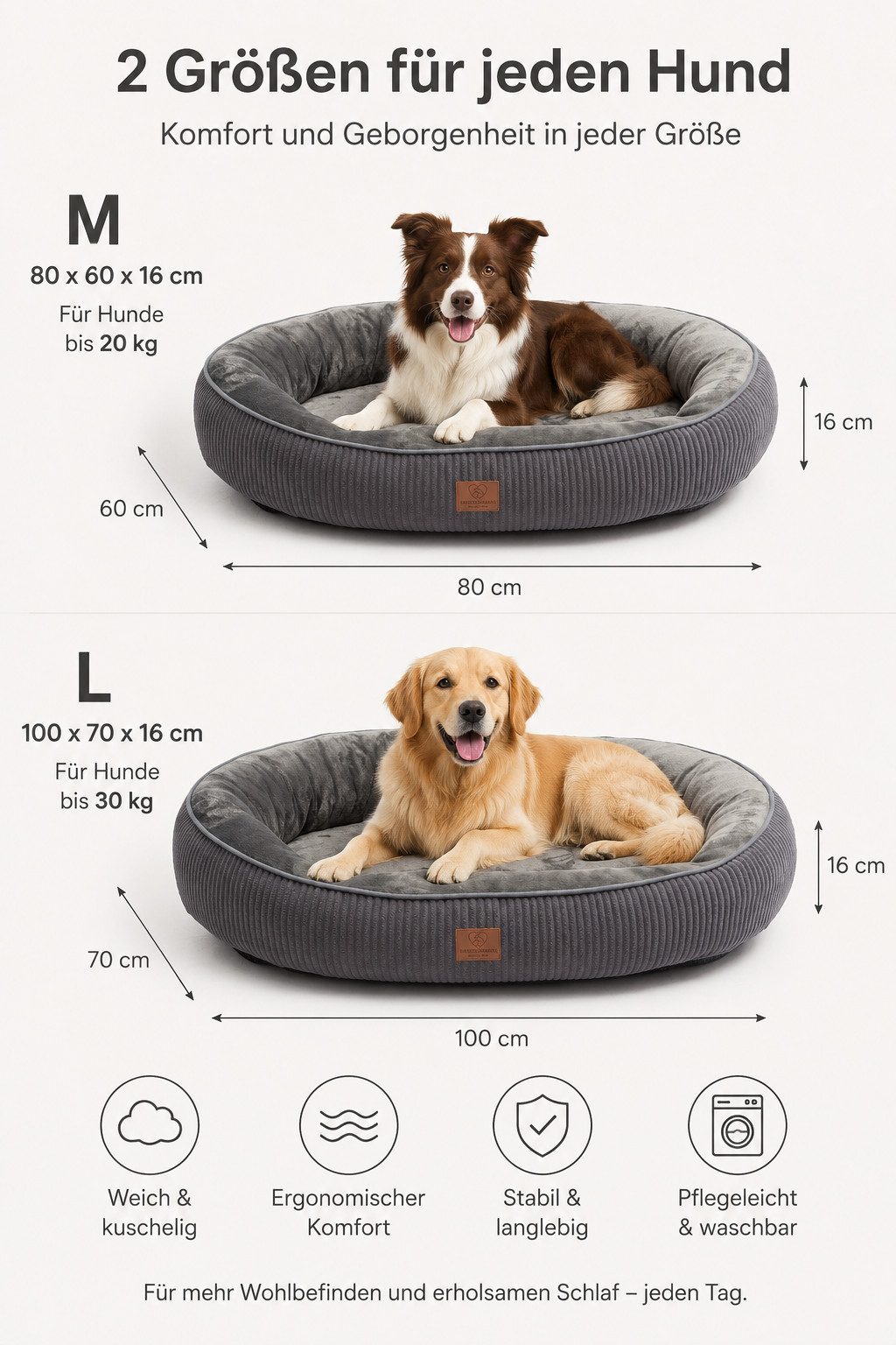 Warenhammer Hundebett Orthopädisches Premium Hundebett, flauschig weich, abnehmbar/waschbar, gepolsterter Rand ca. 15-17 cm hoch, weiches Flanell / herausnehmbare Innenmatratze