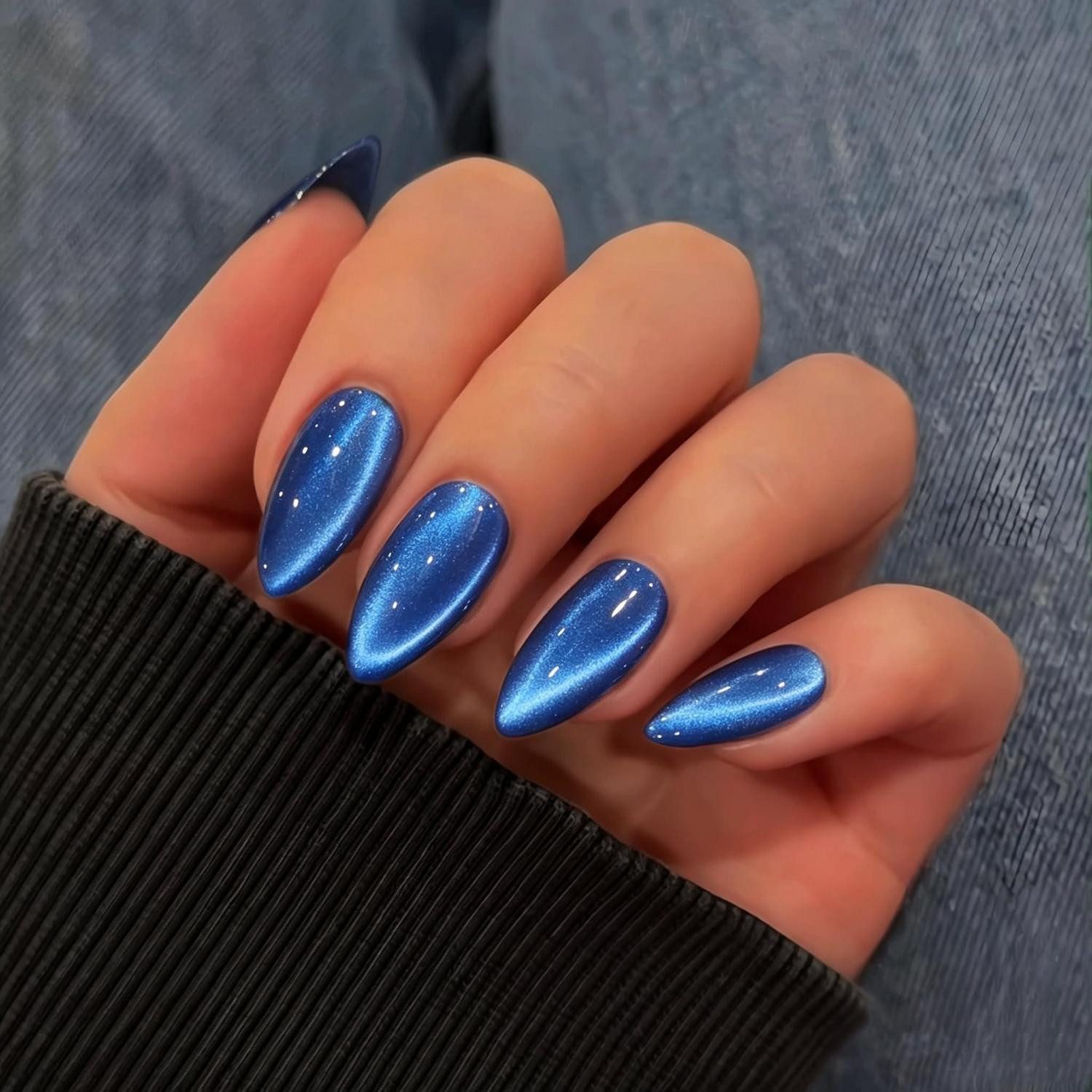 LuxusKollektion Kunstfingernägel Press On Nails Mandel Königsblau Glitzer