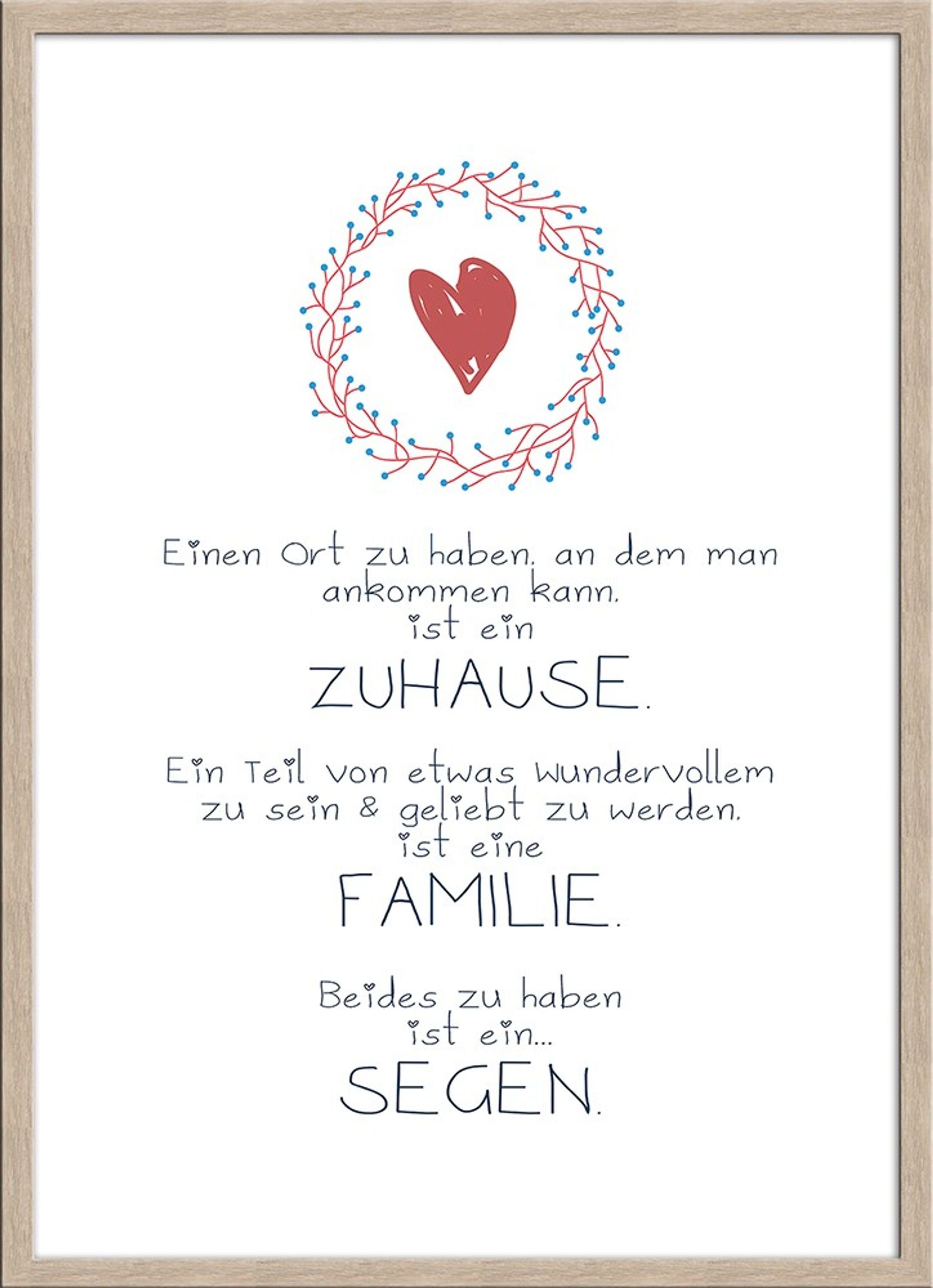 Sprüche Bild / Zuhause inkl. Spruch 51x71cm Zitate: und Familie/ artissimo Poster Segen / Spruch-Bild mit gerahmt Rahmen mit Holz-Rahmen,