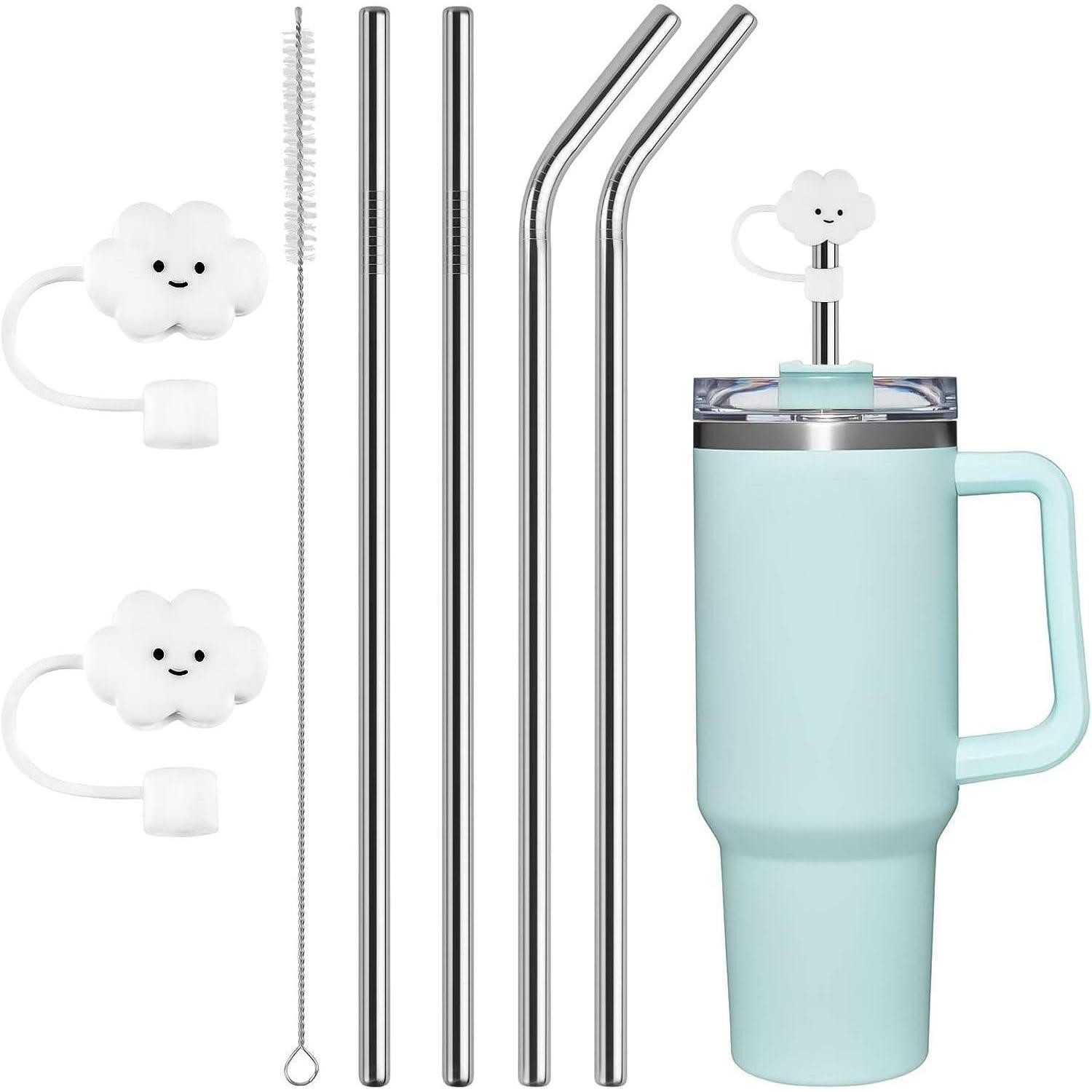 LuxusKollektion Trinkhalme Strohhalme Edelstahl 4pcs Edelstahl Strohhalme mit Strohhalm Abdeckung