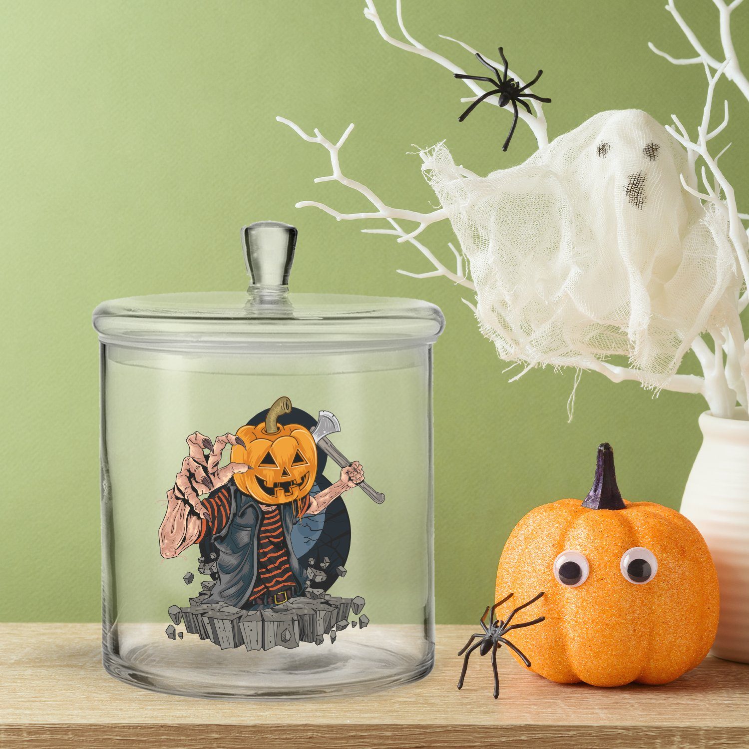 Design, Keksdose Halloween (Kein mit UV-Druck - Kürbiszombie GRAVURZEILE Set) Glas, im
