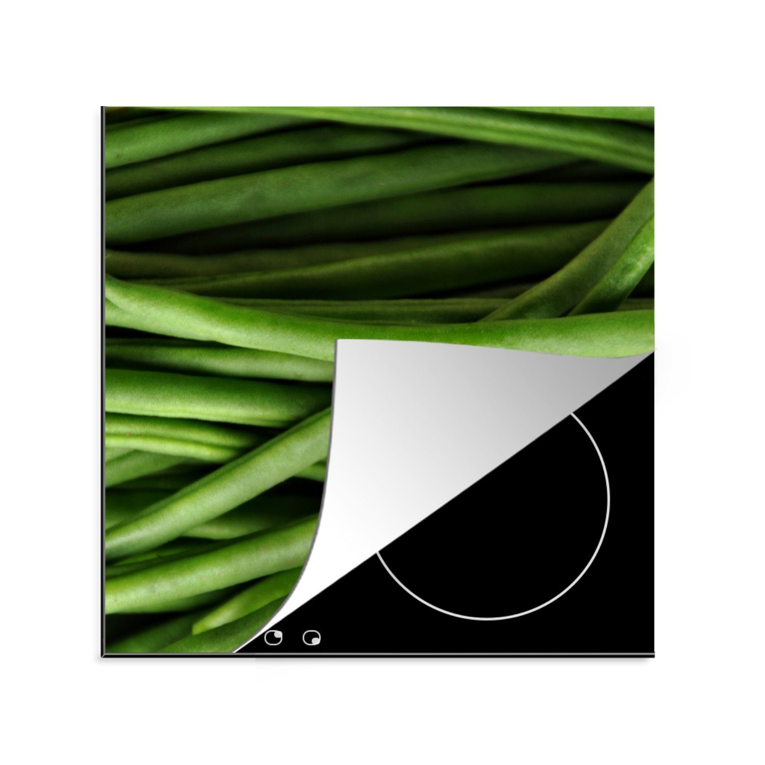 MuchoWow Herdblende-/Abdeckplatte Horizontal abgelegte frische grüne Bohnen, Vinyl, (1 tlg), 78x78 cm, Ceranfeldabdeckung, Arbeitsplatte für küche | Herdabdeckplatten