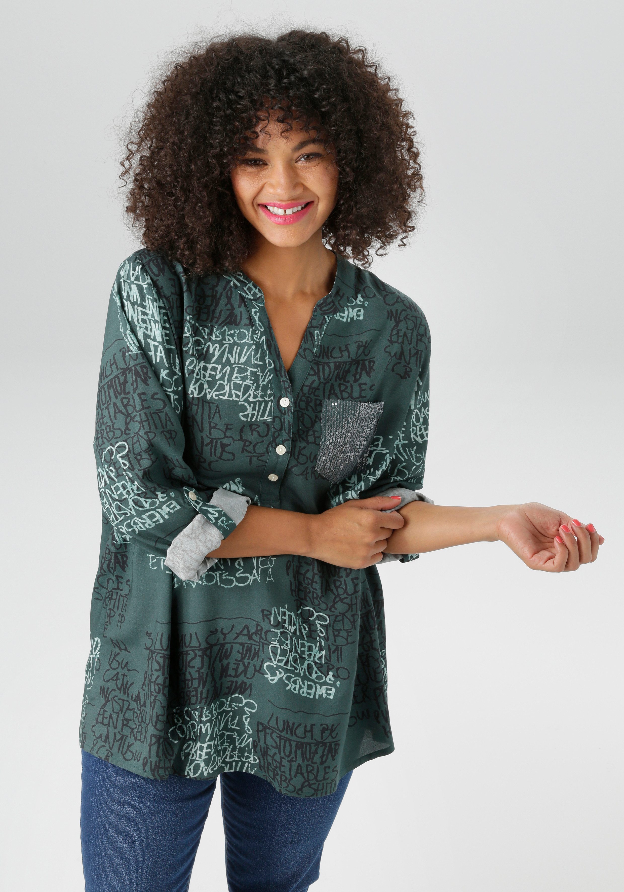 Aniston PLUS Schlupfbluse mit Pailletten an der Brusttasche - NEUE KOLLEKTI günstig online kaufen