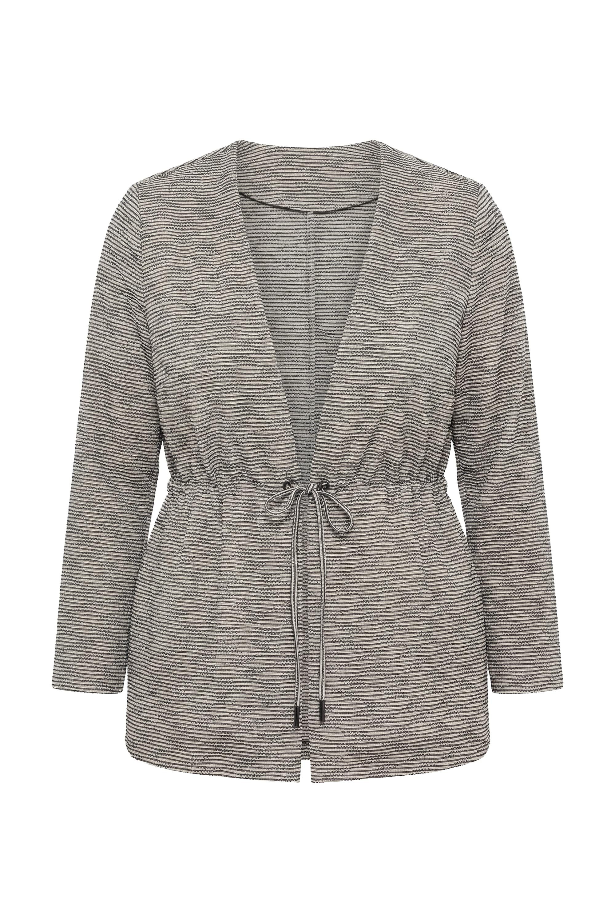 Ulla Popken Sommerjacke Jacke 3D-Streifen Tunnelzug V-Ausschnitt Langarm